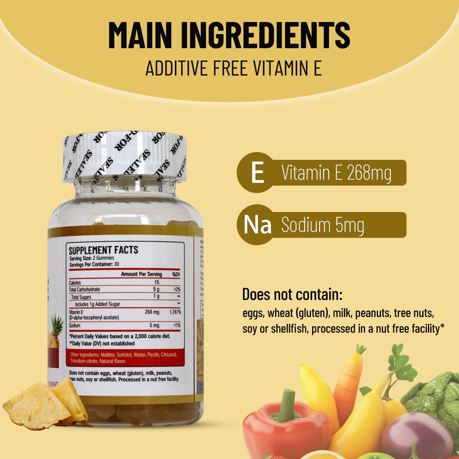 Wins Town Vitamin E Gummies back label with ingredients