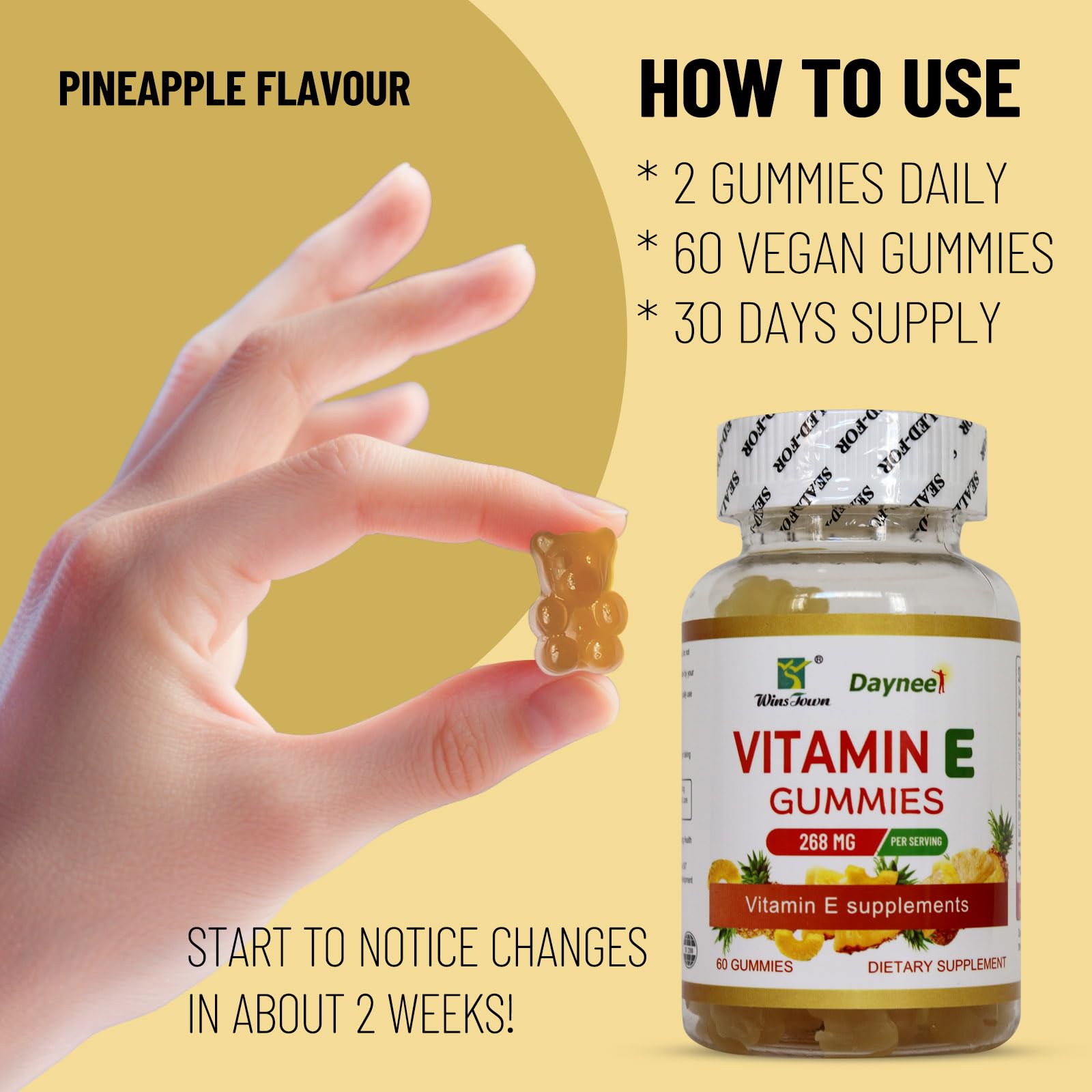 Wins Town Vitamin E Gummies on a wooden table