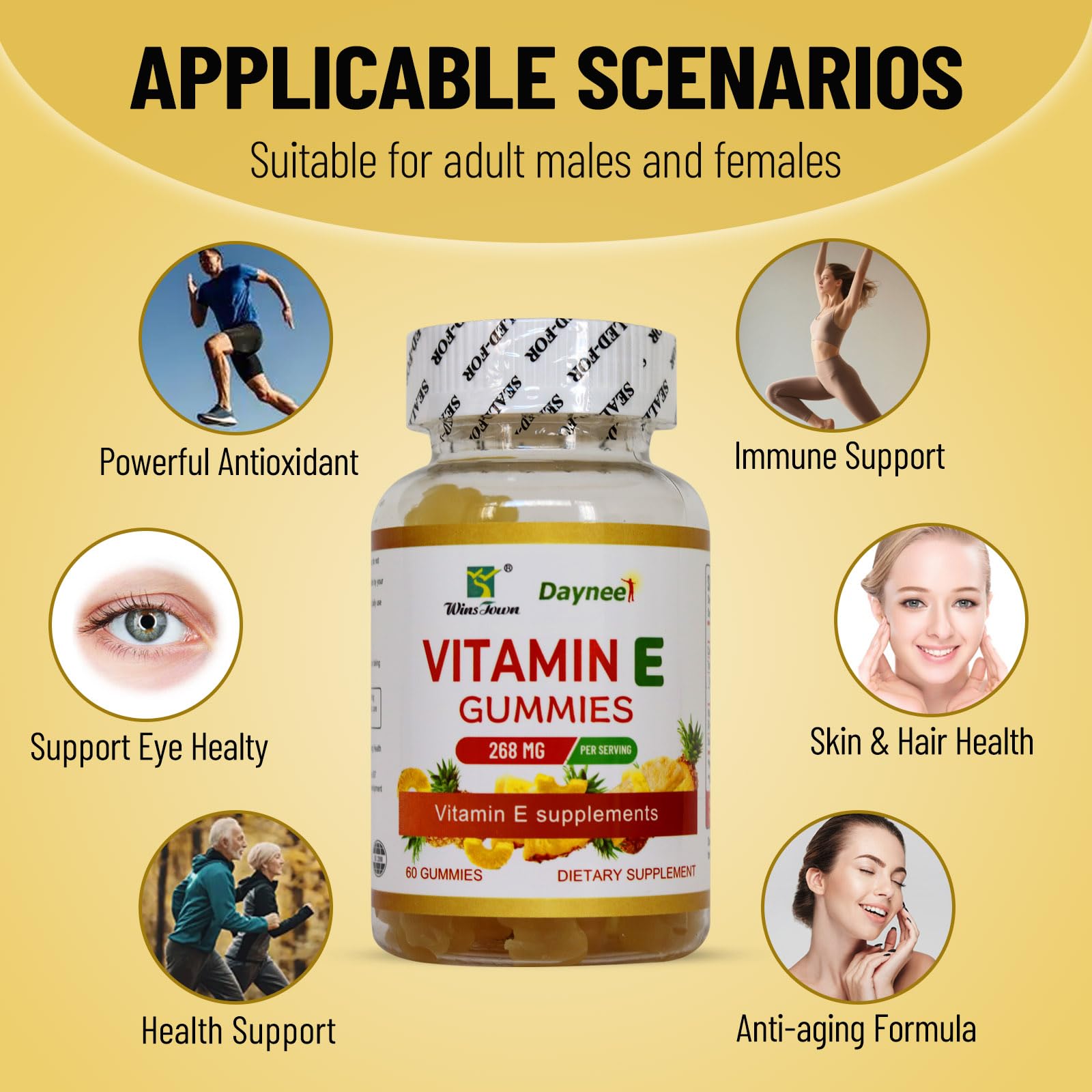 Wins Town Vitamin E Gummies with a handful of gummies