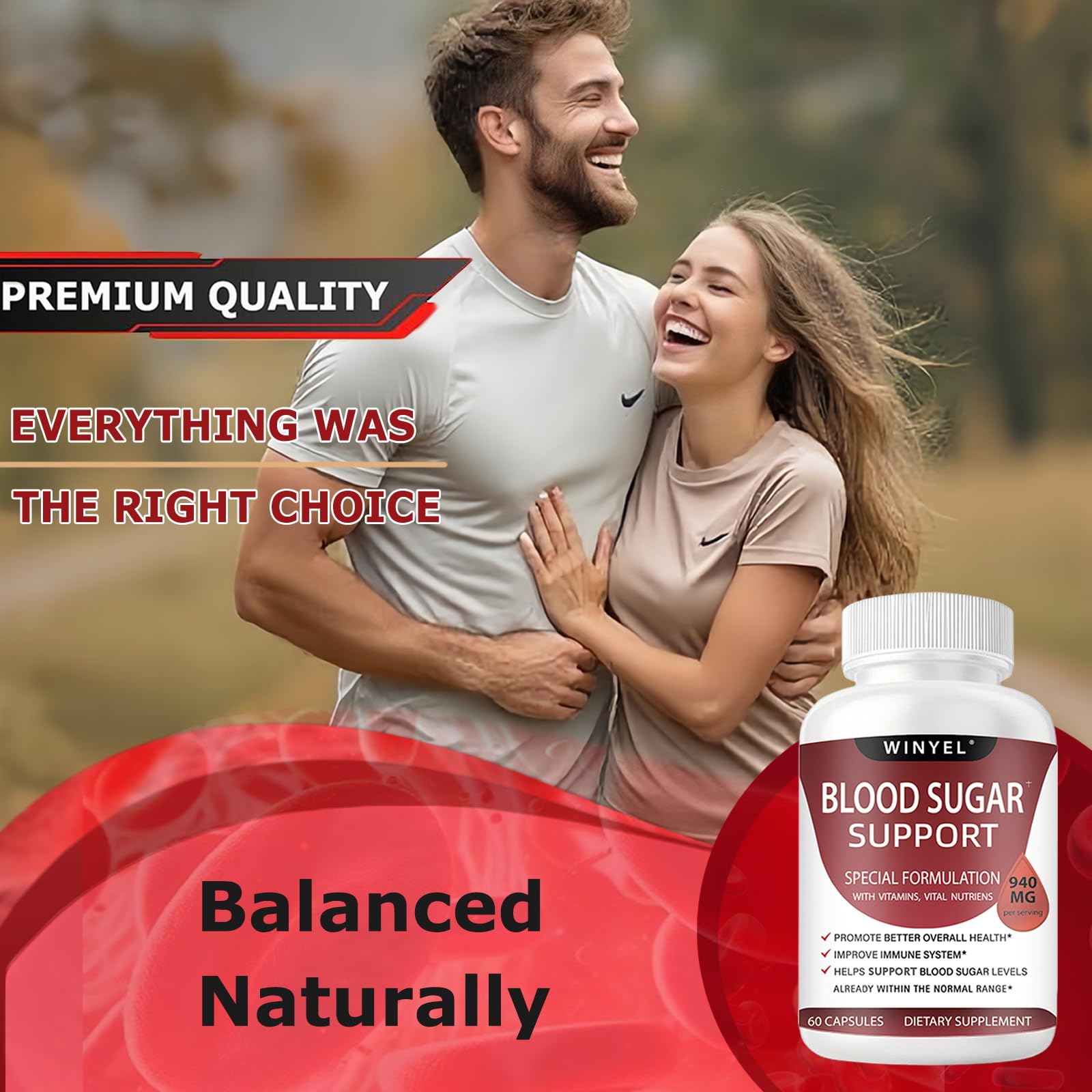 WINYEL Blood Sugar Complex Supplement bottle with a measuring spoon