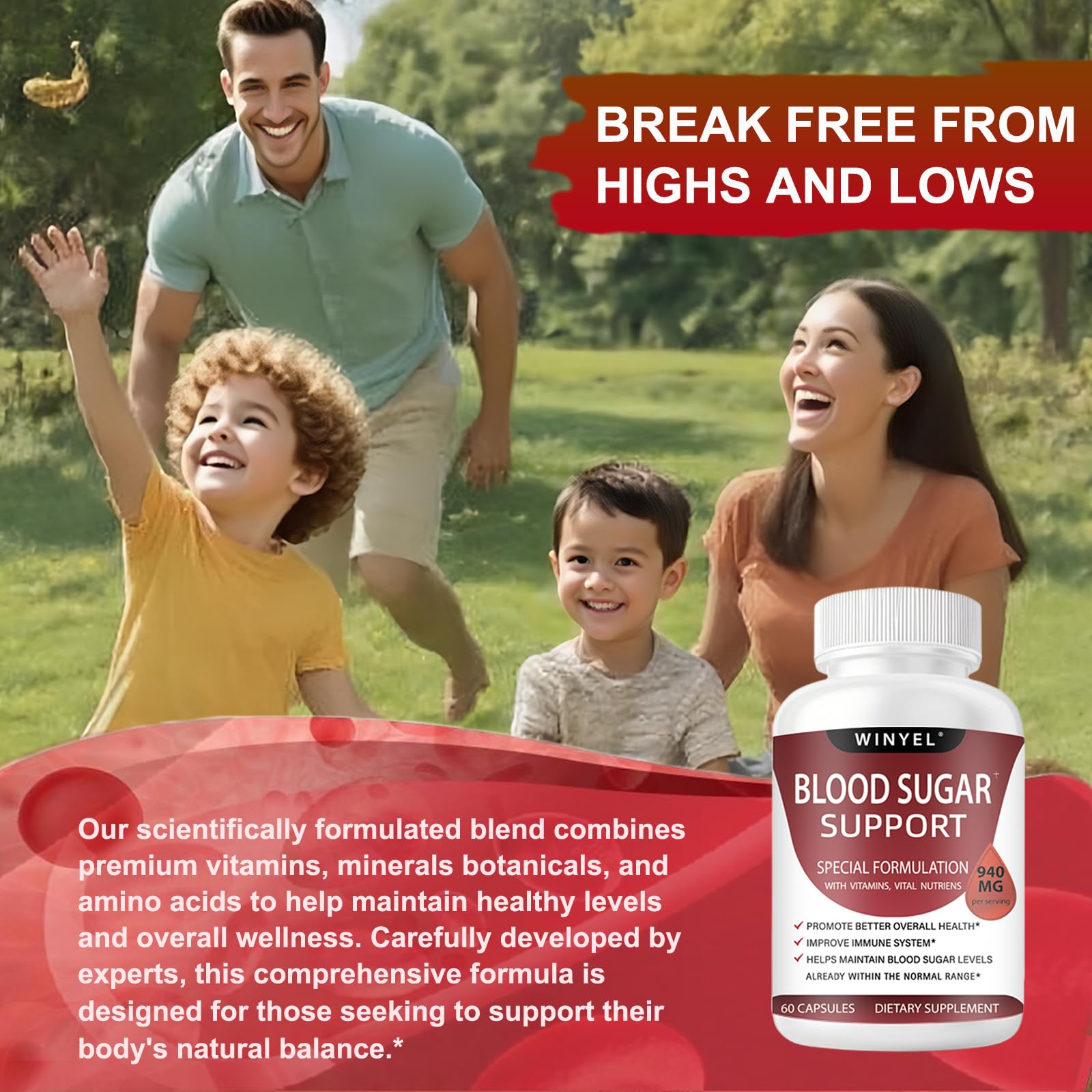WINYEL Blood Sugar Complex Supplement capsules close-up