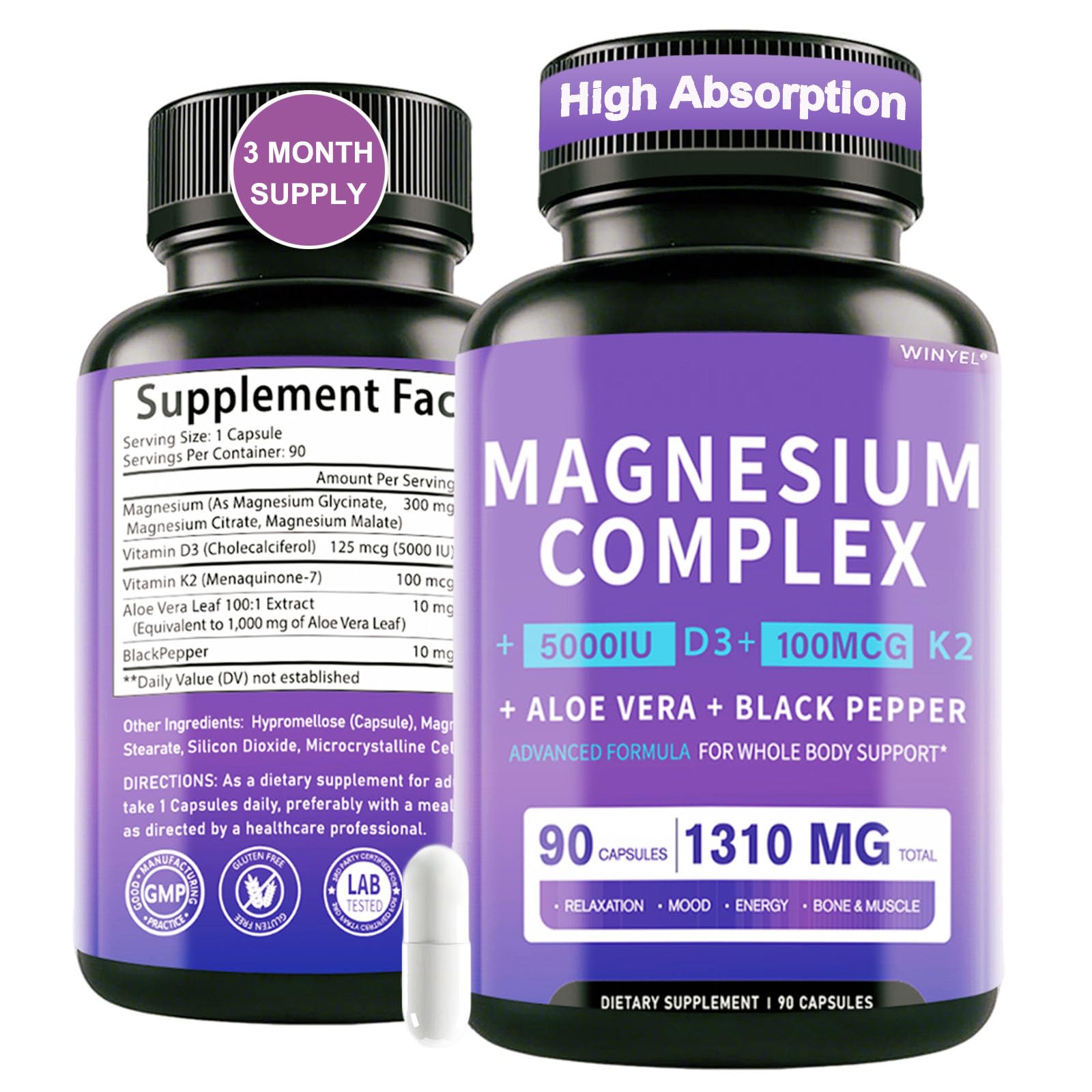 WINYEL Magnesium Complex 50g front view with capsule bottle