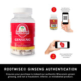 WISCONSIN ESTD 1978 BAUMANN GINSENG USA Ginseng Capsules with a glass of water