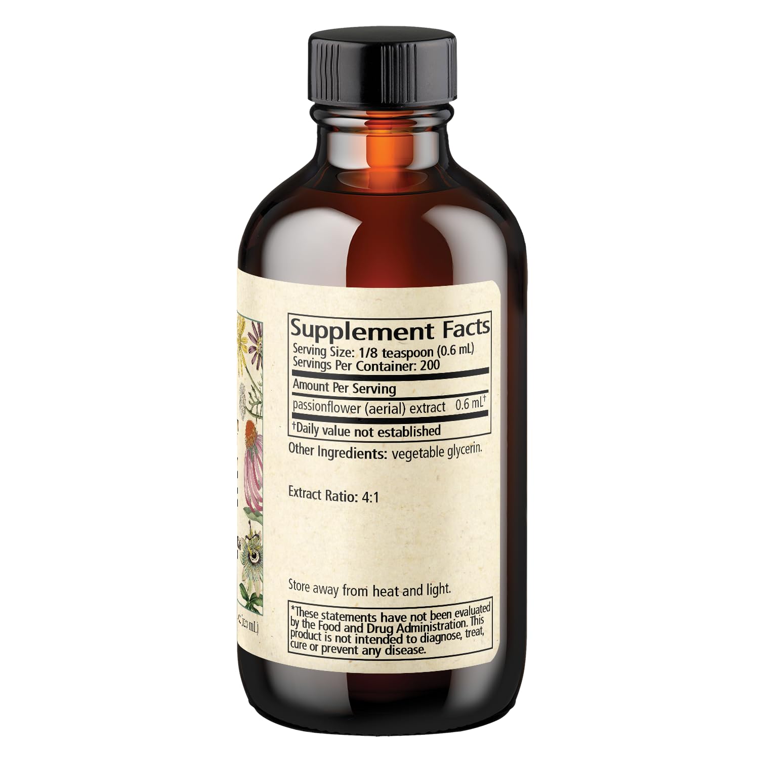 Wise Woman Herbals Passionflower Botanical Syrup 4 Fl Oz side view