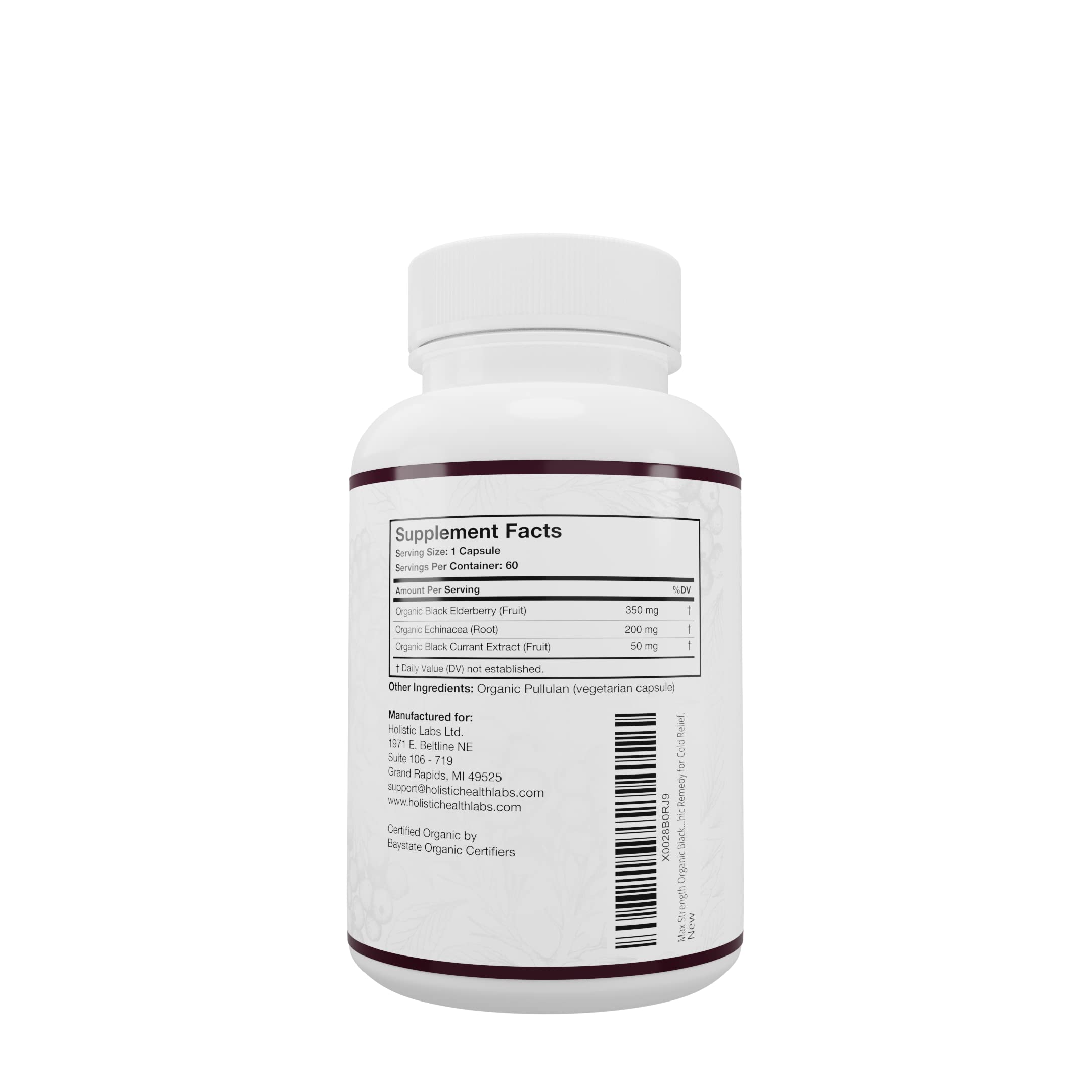 Wiseceutical Elderberry Supplement back view with nutritional information