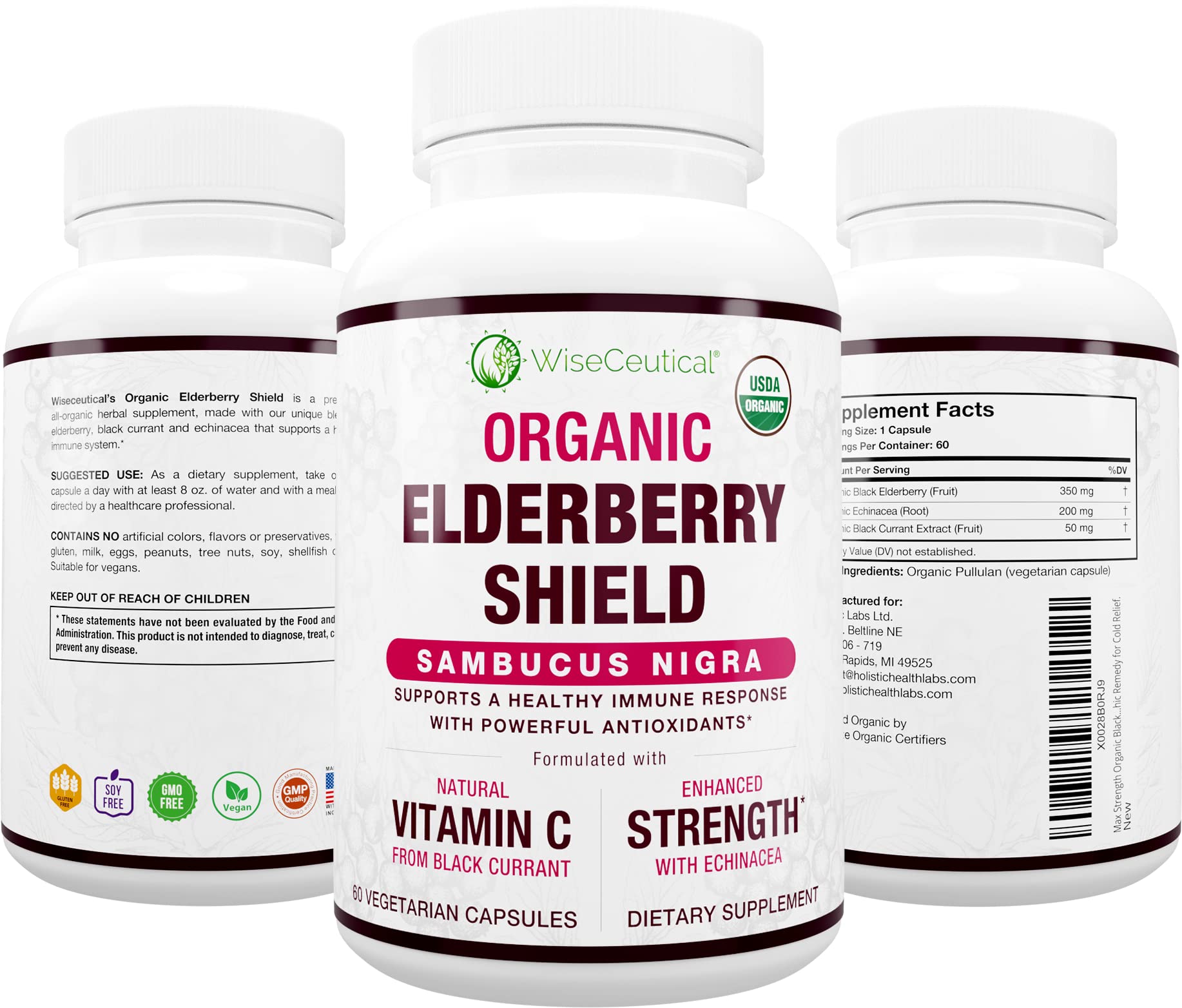 Wiseceutical Elderberry Supplement front view with packaging