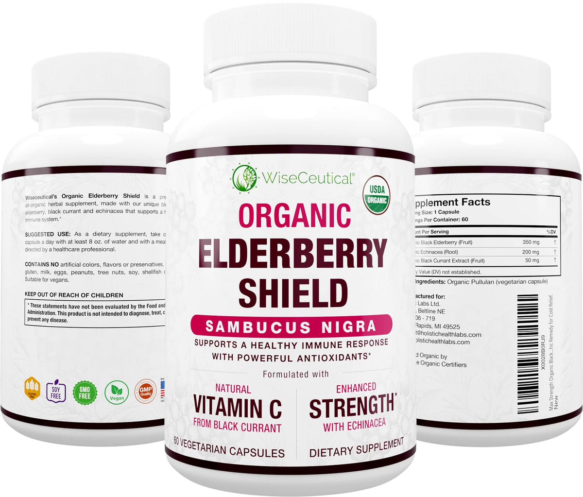 Wiseceutical Elderberry Supplement front view with packaging