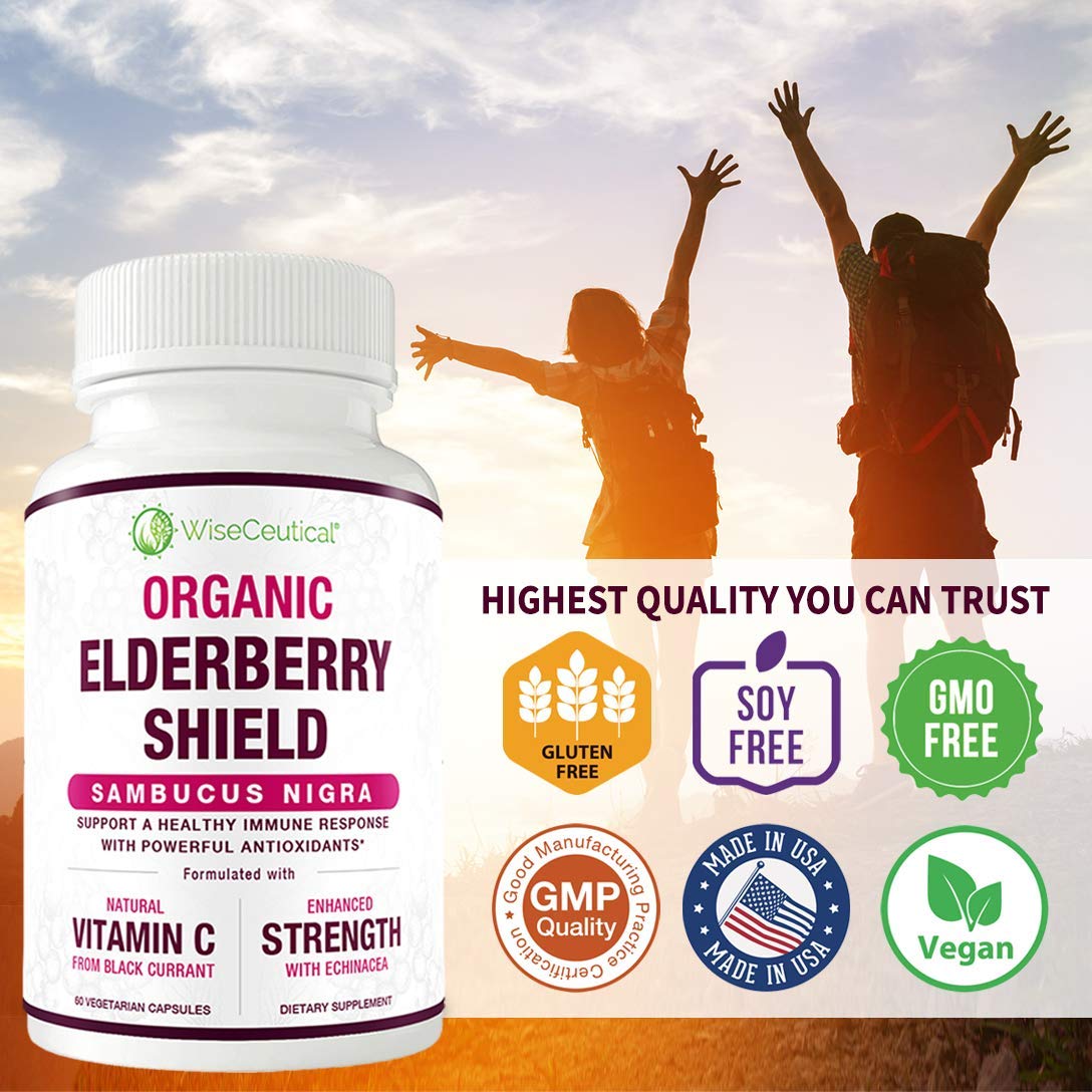 Wiseceutical Elderberry Supplement on a wooden table