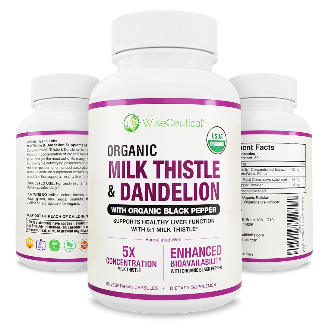 Wiseceutical Organic Milk Thistle & Dandelion supplement front view
