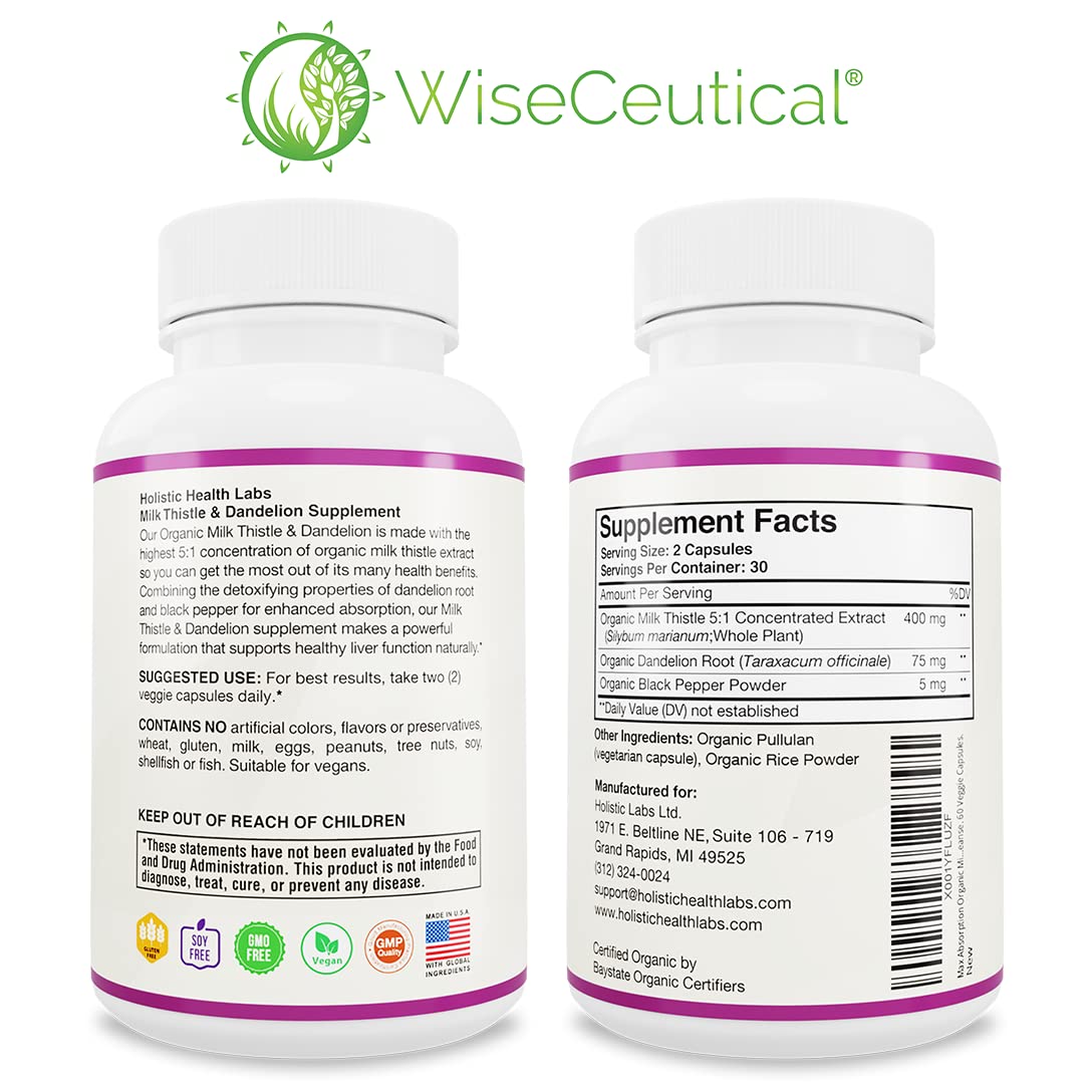 Wiseceutical Organic Milk Thistle & Dandelion with herbal background