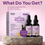 Wish Fusion Cortisol Wellness Drops 30ml in a glass of water