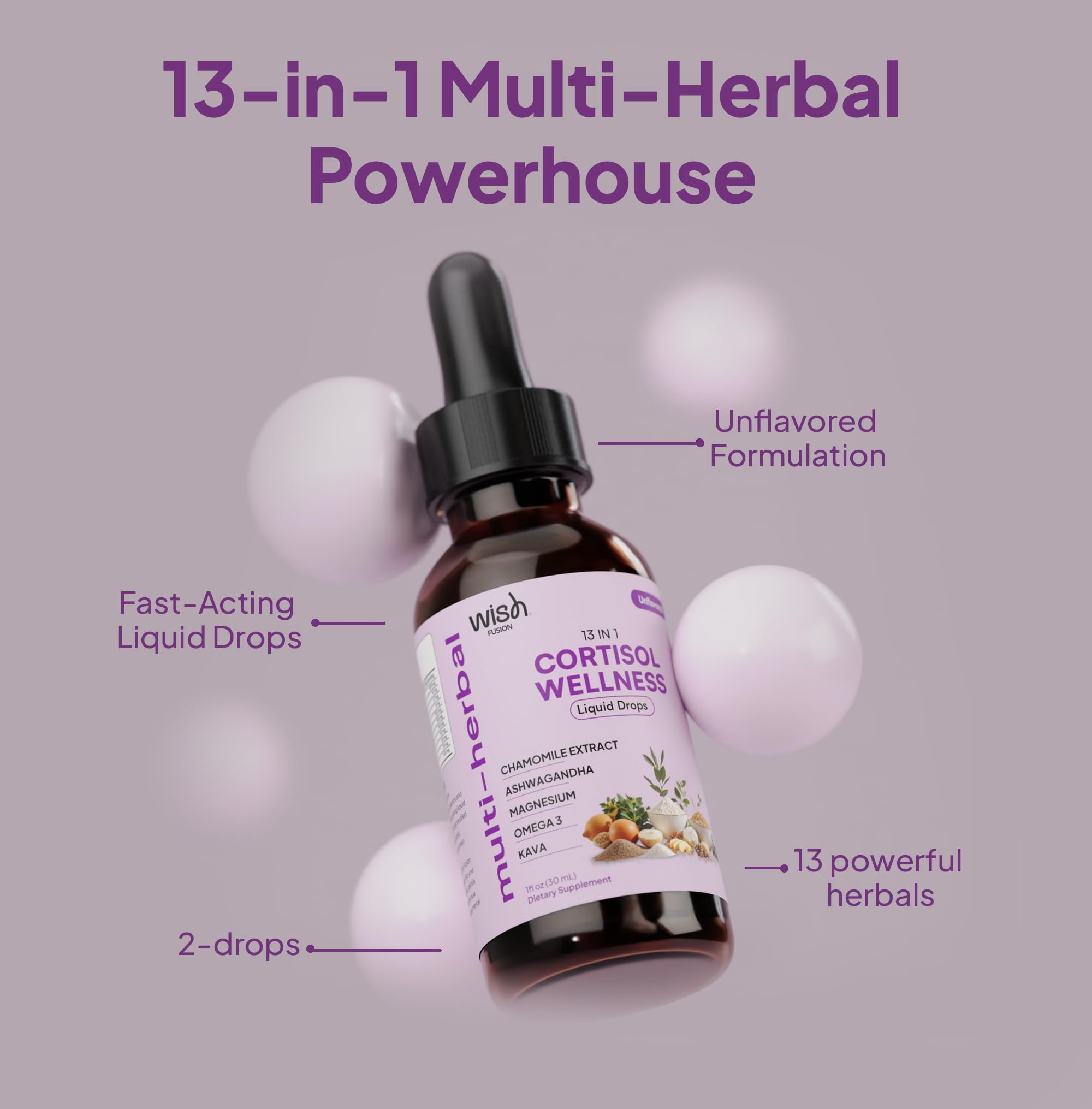 Wish Fusion Cortisol Wellness Drops 30ml ingredients display