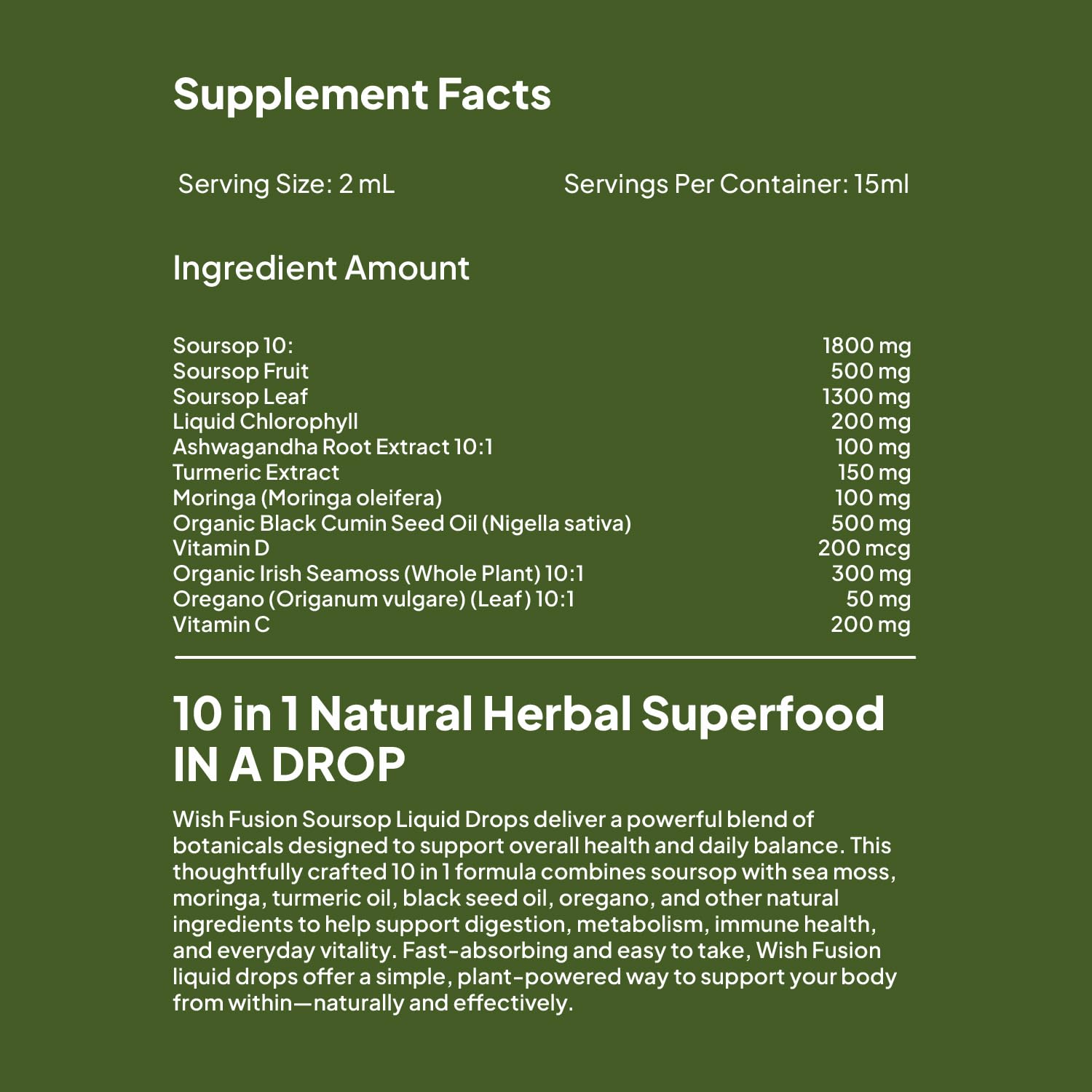 Wish Fusion Soursop Bitters Liquid Supplement ingredients close-up