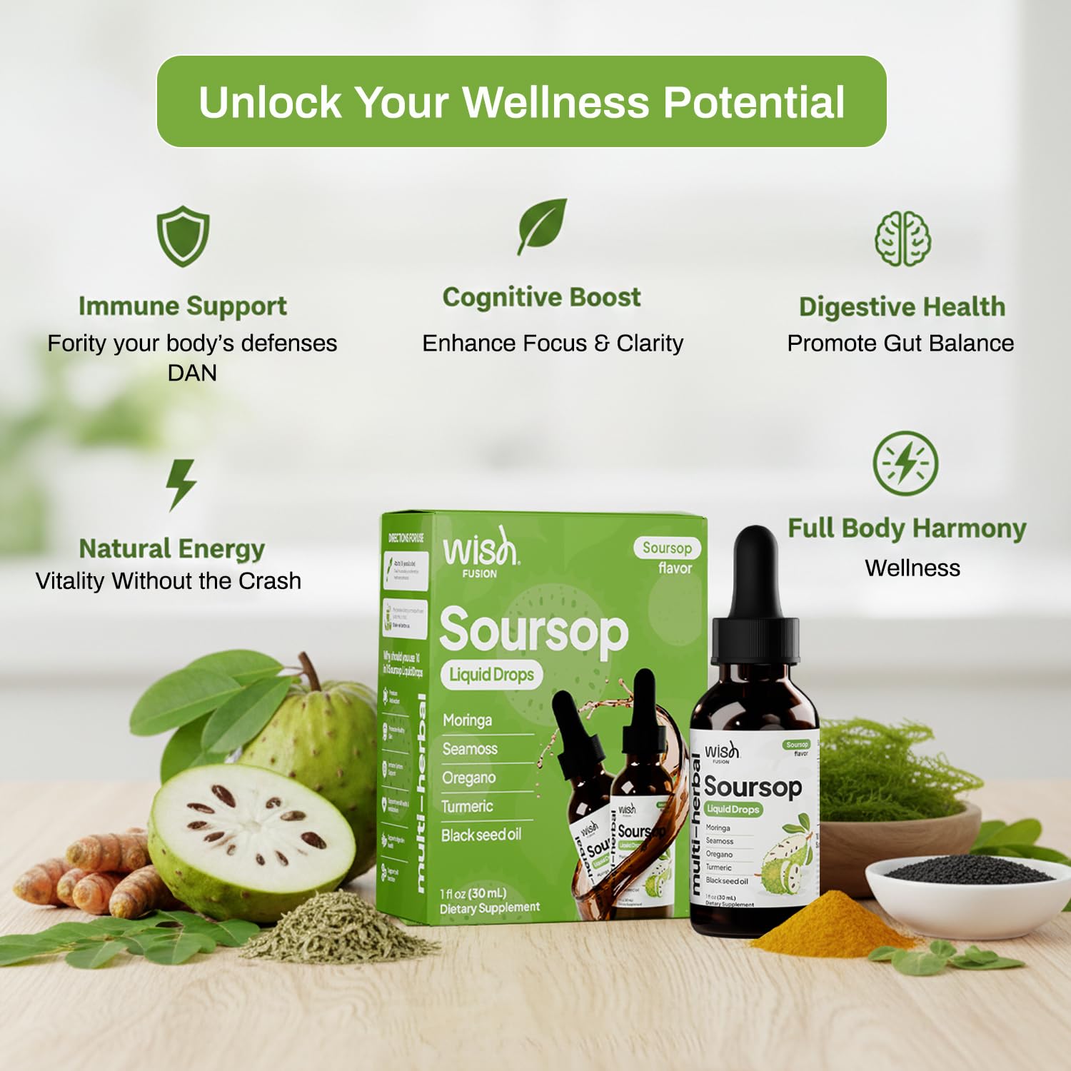 Wish Fusion Soursop Bitters Liquid Supplement lifestyle shot