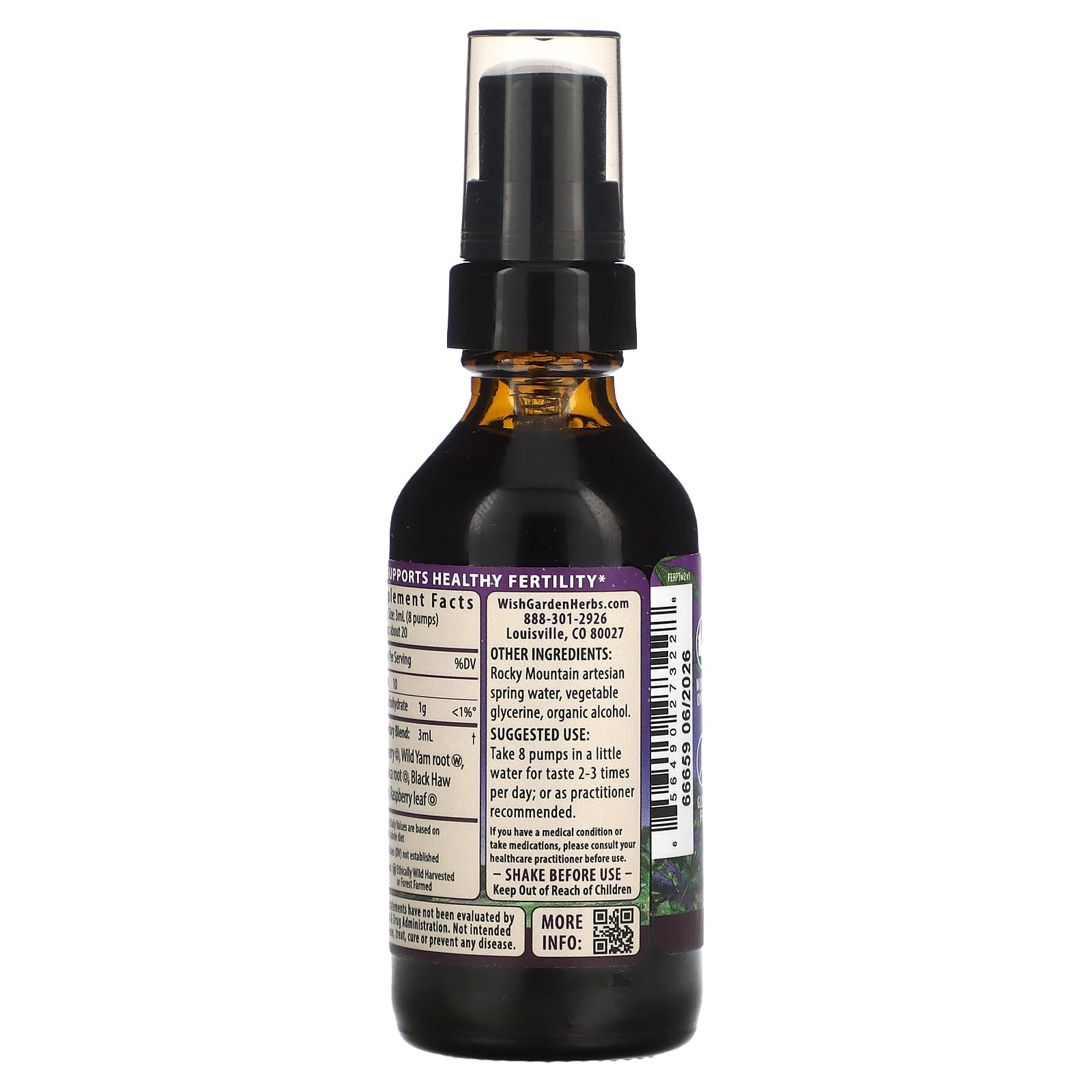 WishGarden Fertility Prep liquid herbal supplement with ingredients displayed