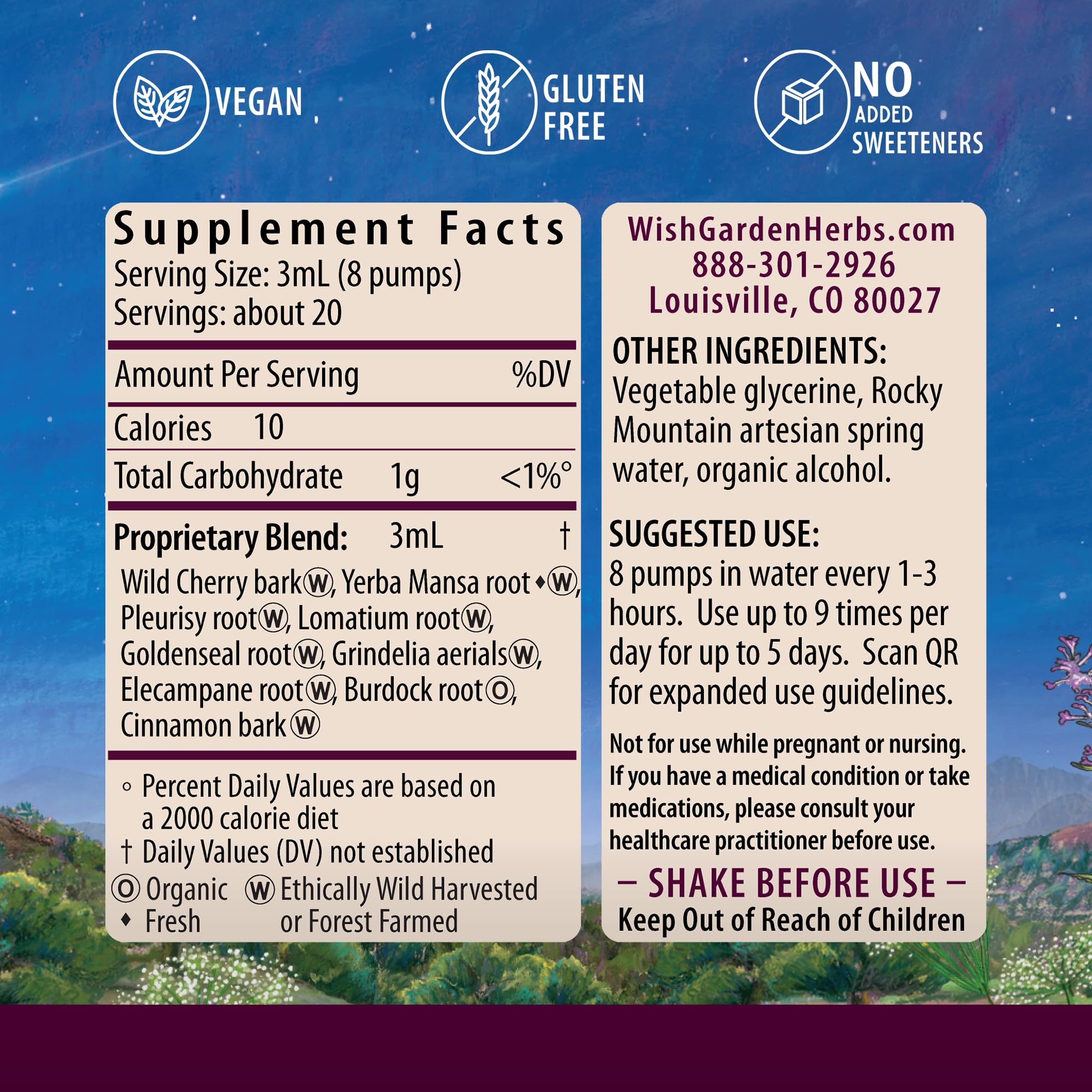 WishGarden Get Over It! herbal wellness supplement back view with ingredient list