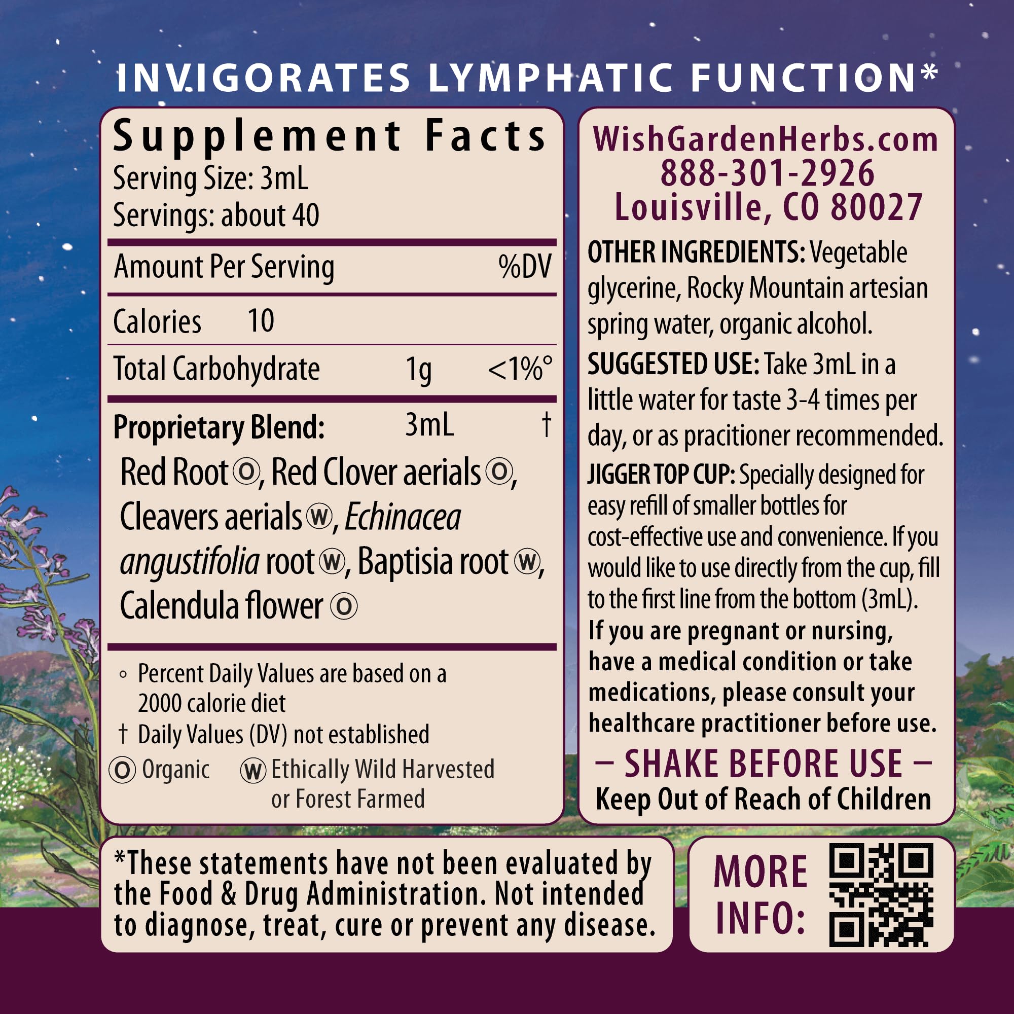 WishGarden Lymph Mover Liquid Herbal Extract bottle with label