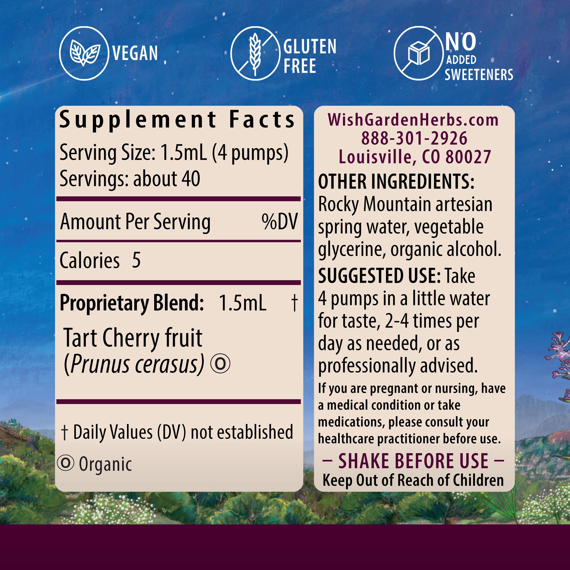 WishGarden Organic Tart Cherry Tincture 2oz bottle with cap