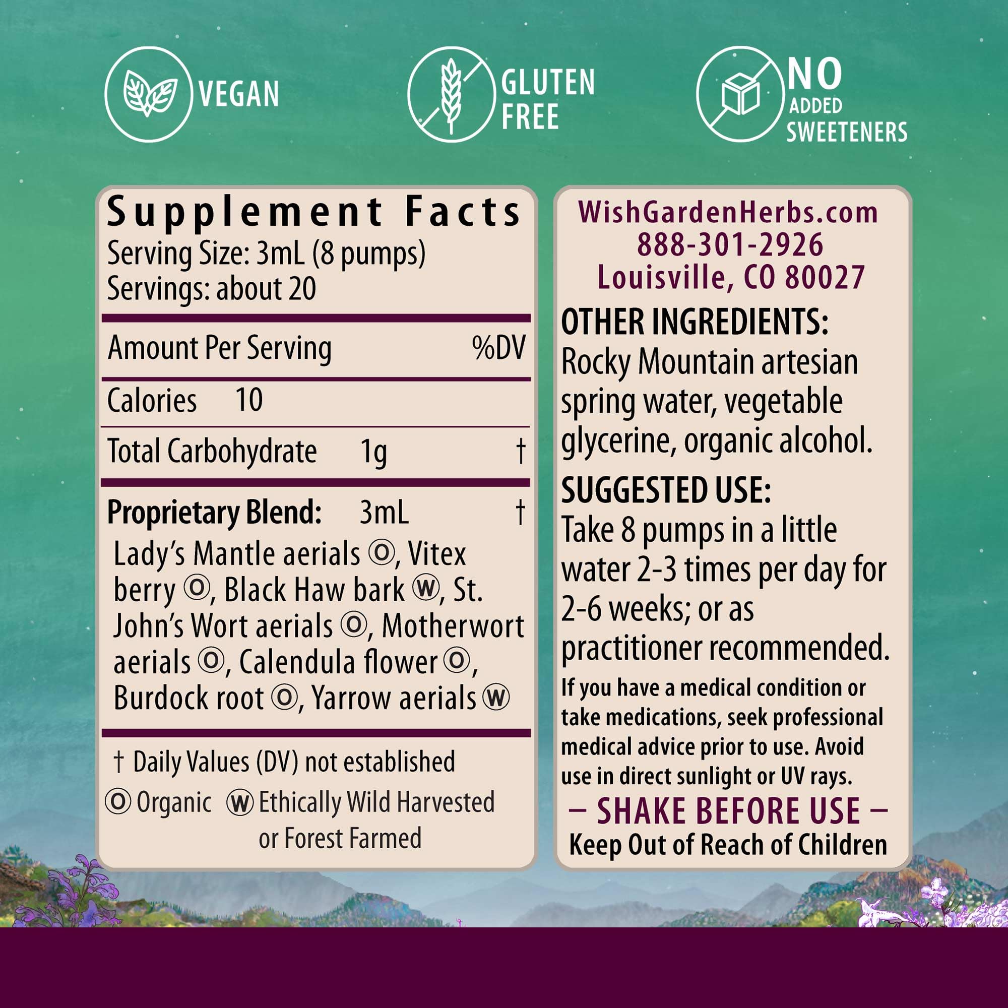 WishGarden Postpartum Herbal Tincture 132g pump-top bottle