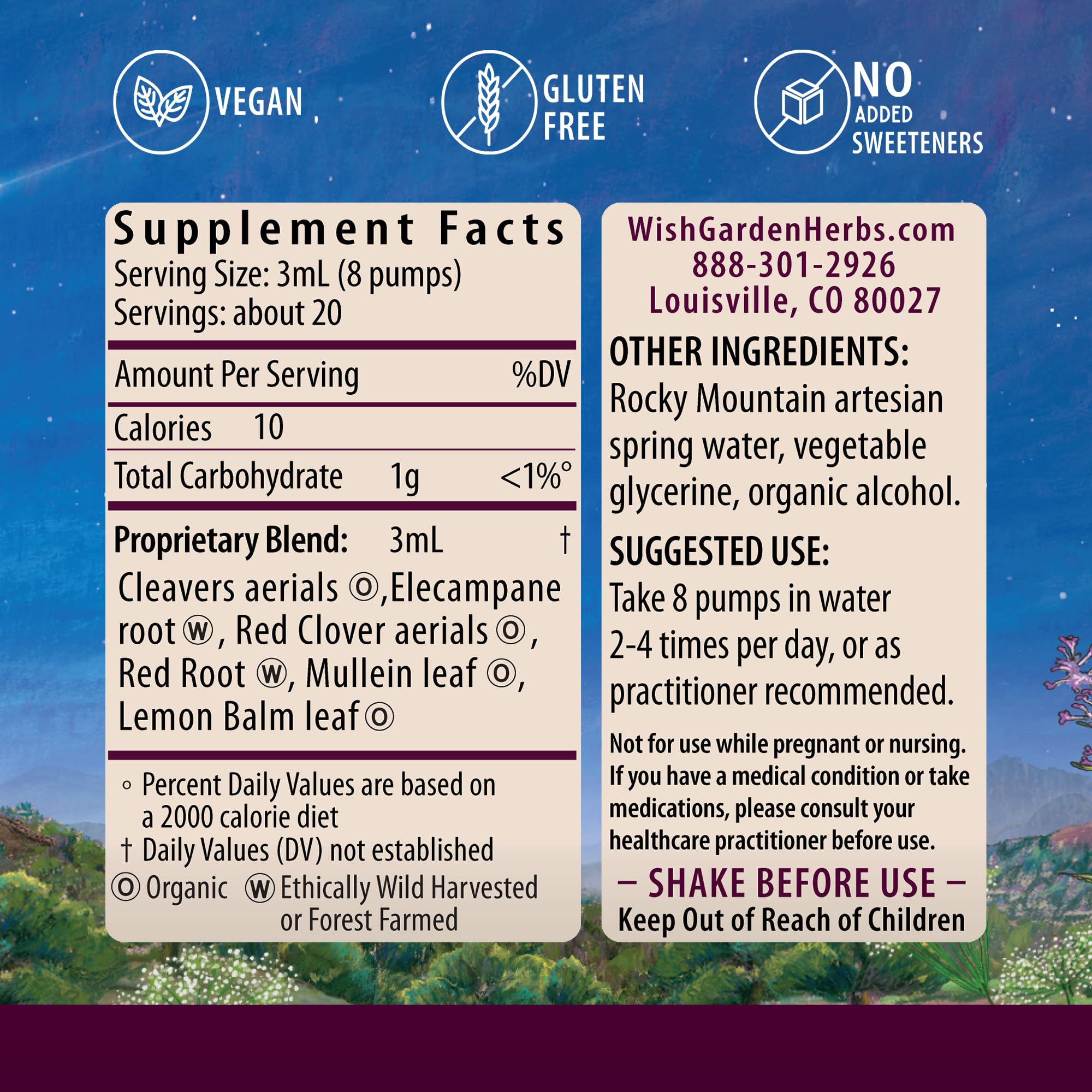 WishGarden Respiratory Strength Echinacea liquid supplement side view