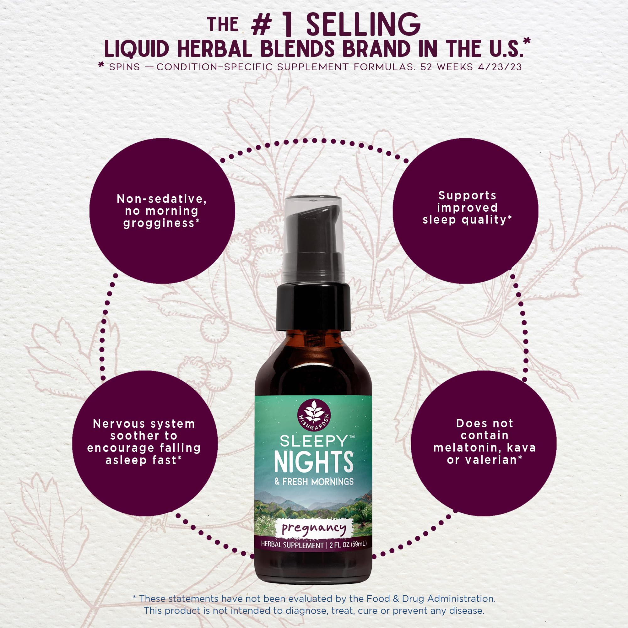 WishGarden Sleepy Nights for Pregnancy liquid herbal sleep aid with dropper
