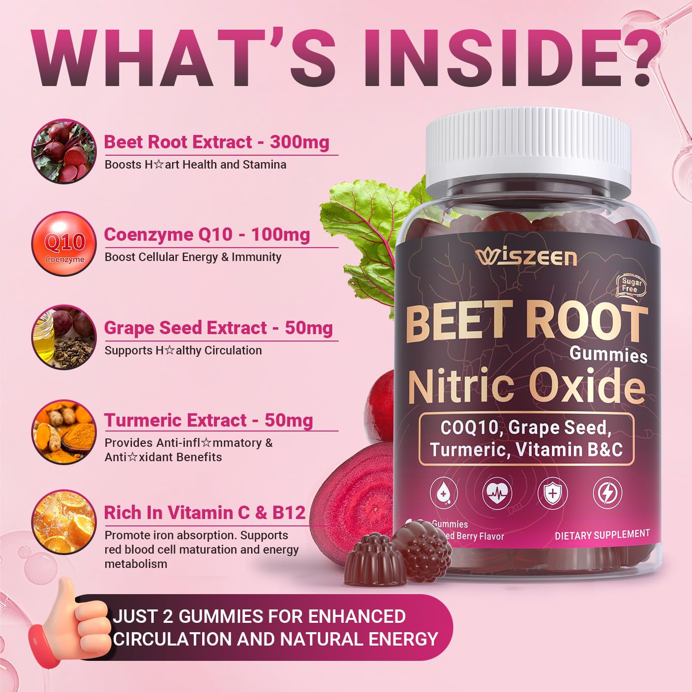 Wiszeen Beet Root Gummies mixed berry flavour close-up