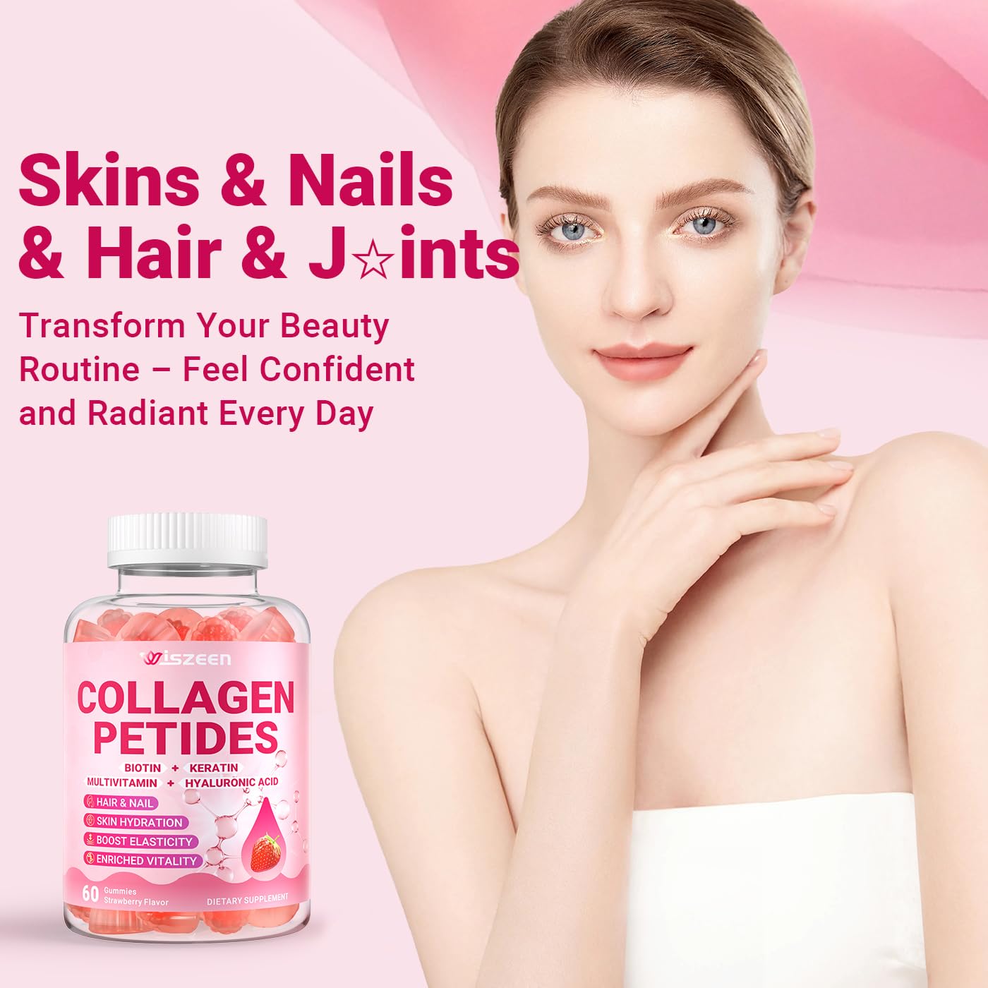 Wiszeen Collagen Gummies for Women in a hand for size perspective