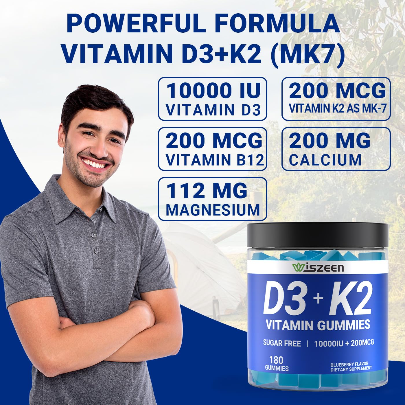Wiszeen Vitamin D3 K2 Gummies displayed on a kitchen counter