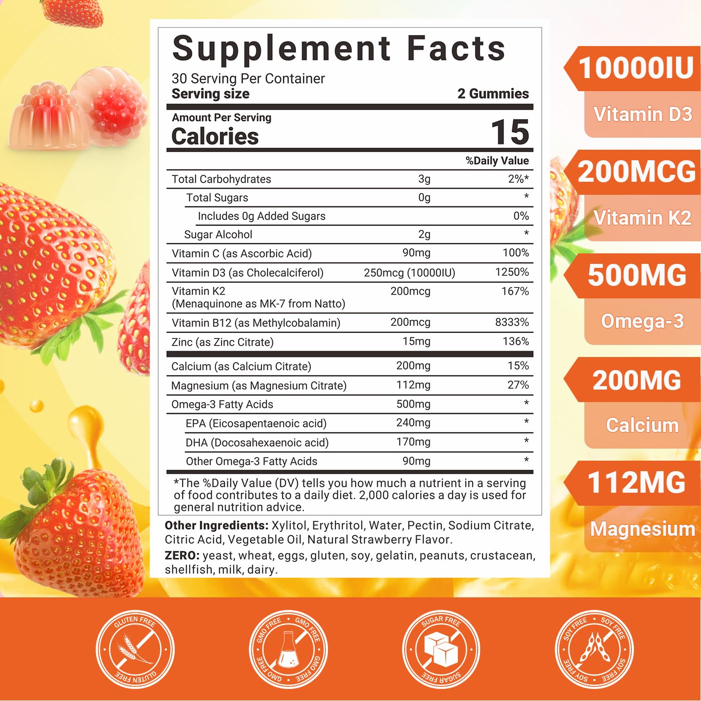 Wiszeen Vitamin D3 K2 Gummies nutritional information