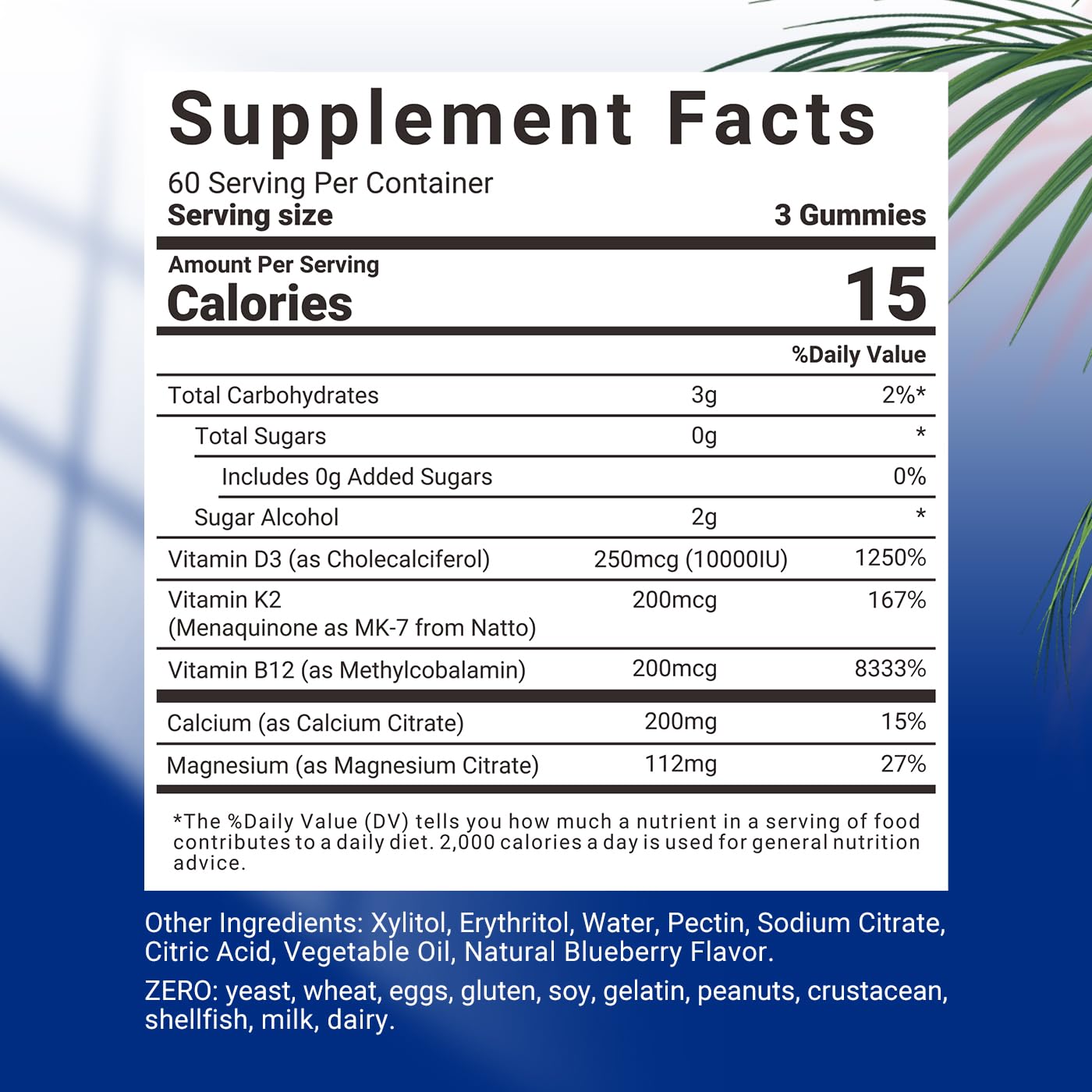 Wiszeen Vitamin D3 K2 Gummies with ingredients list