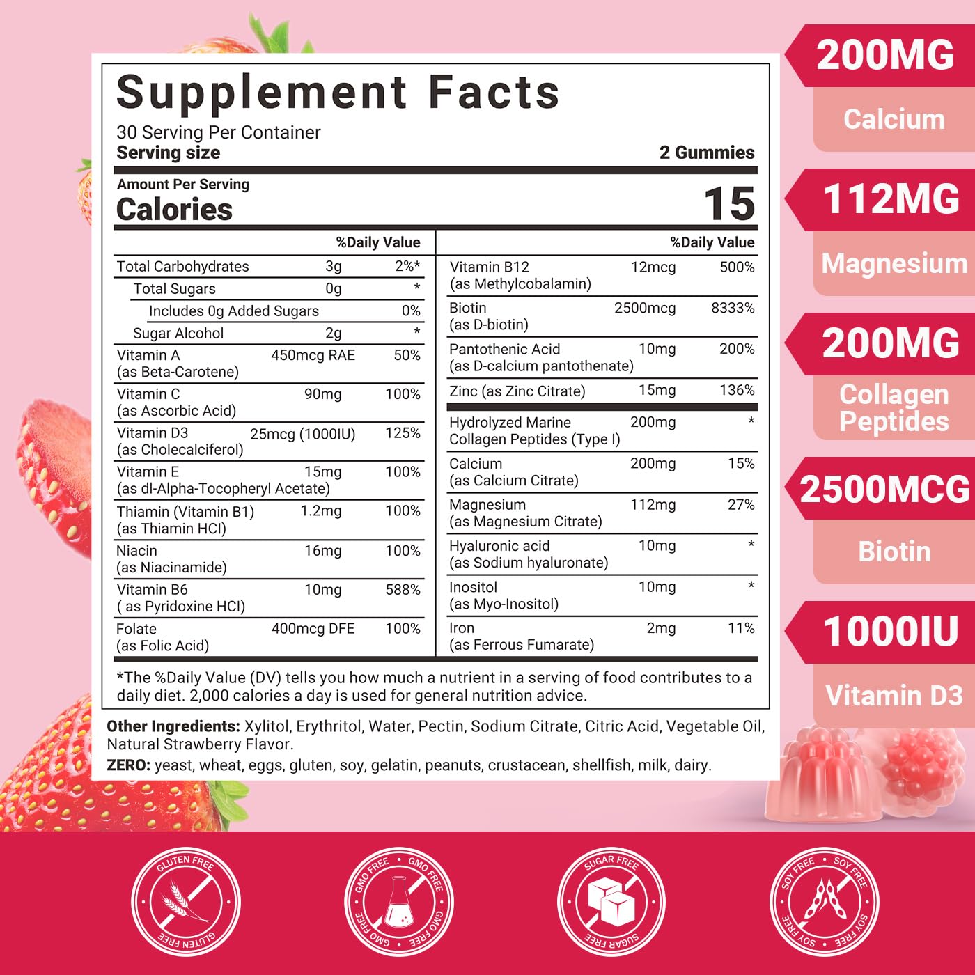 Wiszeen Women's Multivitamin Gummies side view showing nutritional information