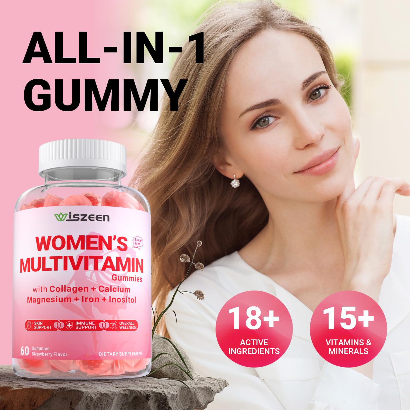 Wiszeen Women's Multivitamin Gummies with a measuring spoon