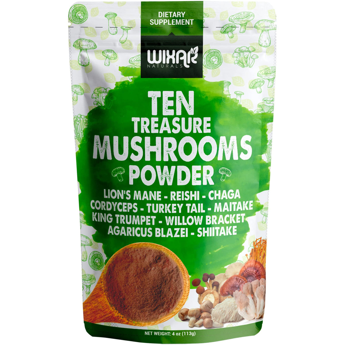 WIXAR NATURALS 10-IN-1 Mushroom Powder 113g front view