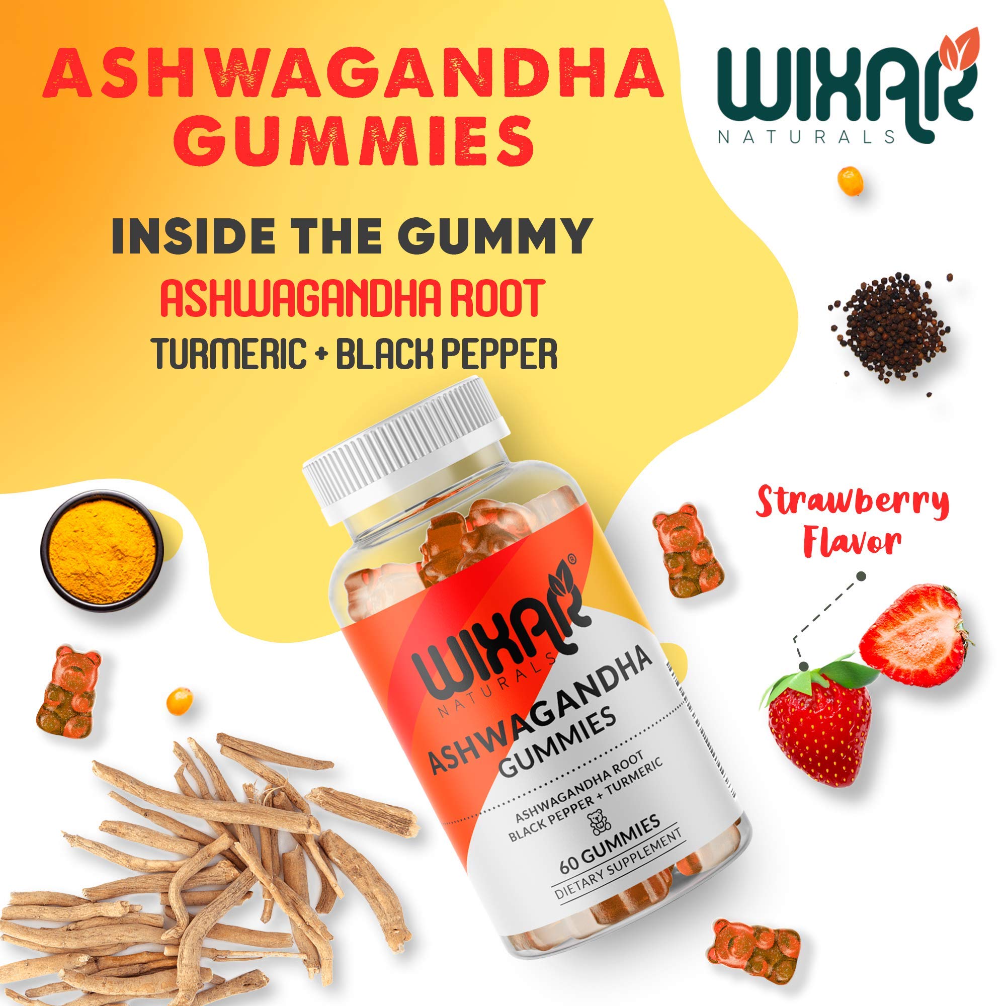 WIXAR NATURALS Ashwagandha Gummies strawberry flavour close-up