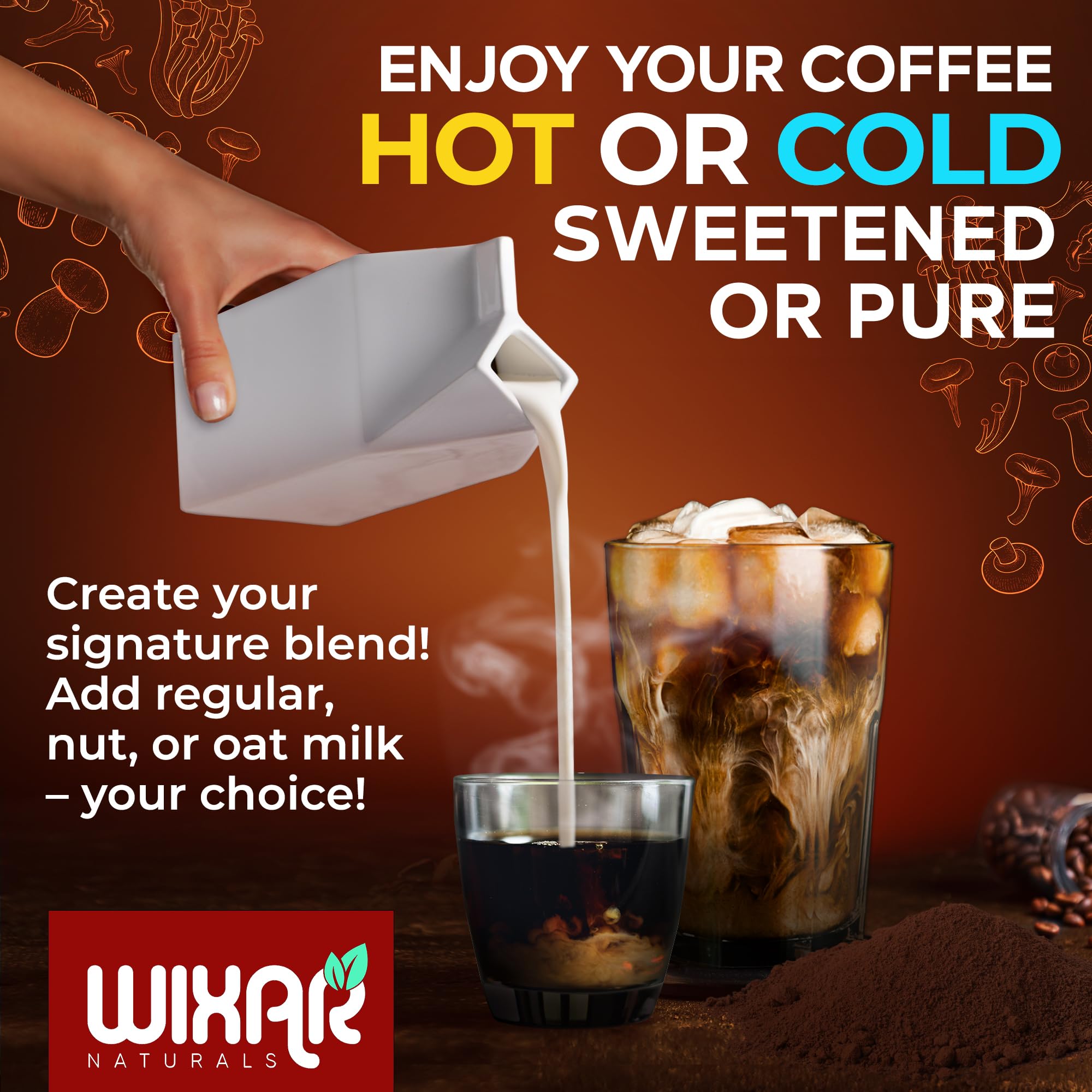 WIXAR NATURALS Mushroom Coffee Blend in a cup