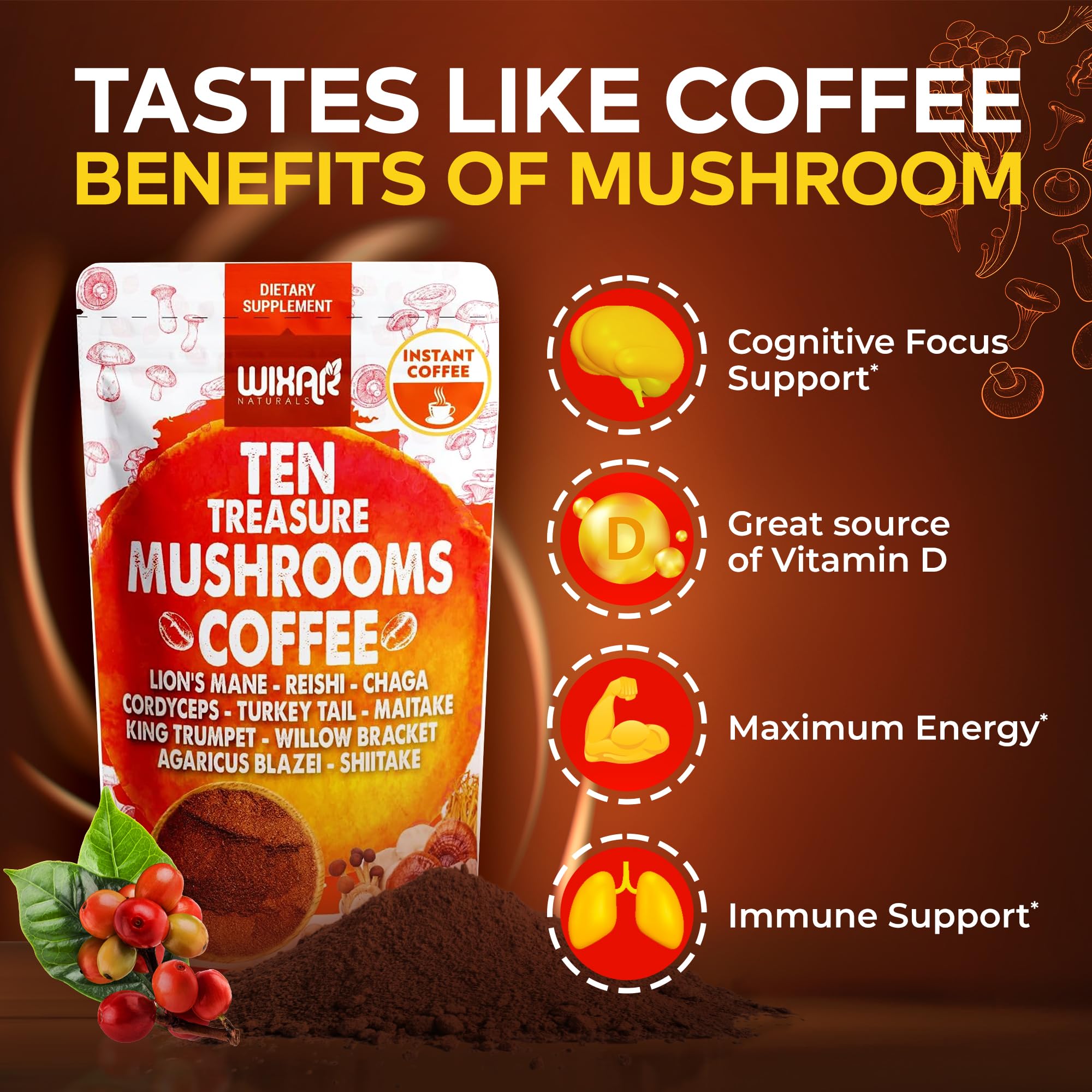 WIXAR NATURALS Mushroom Coffee Blend ingredients close-up