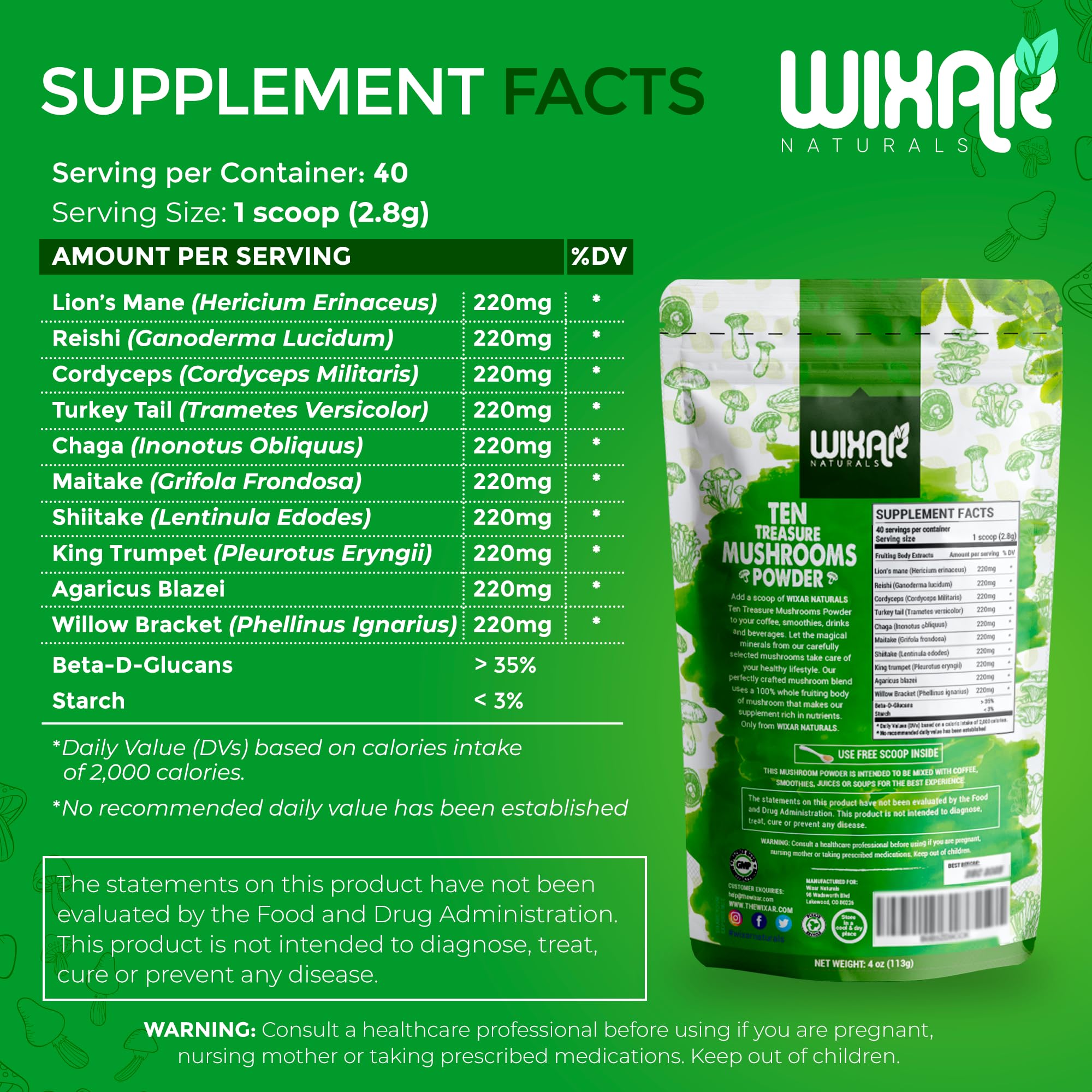 WIXAR NATURALS Mushroom Powder mixed in coffee