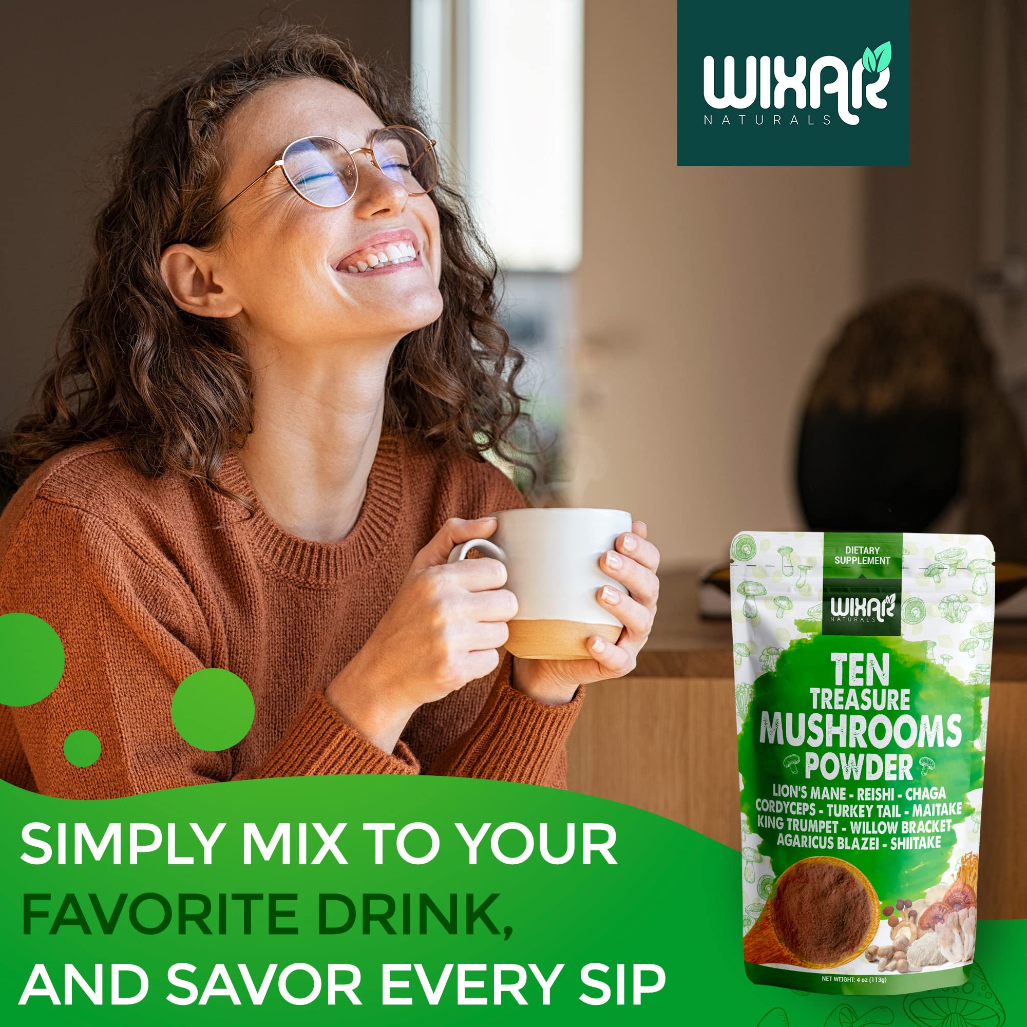 WIXAR NATURALS Mushroom Powder on a kitchen counter
