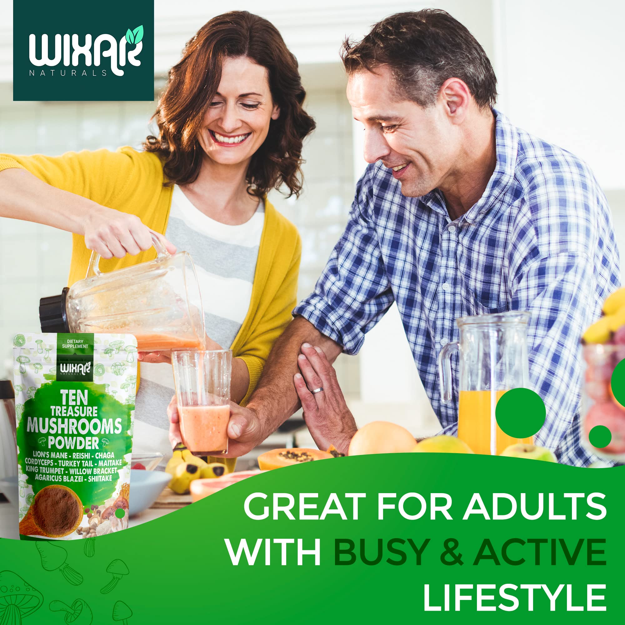 WIXAR NATURALS Mushroom Powder with various mushrooms