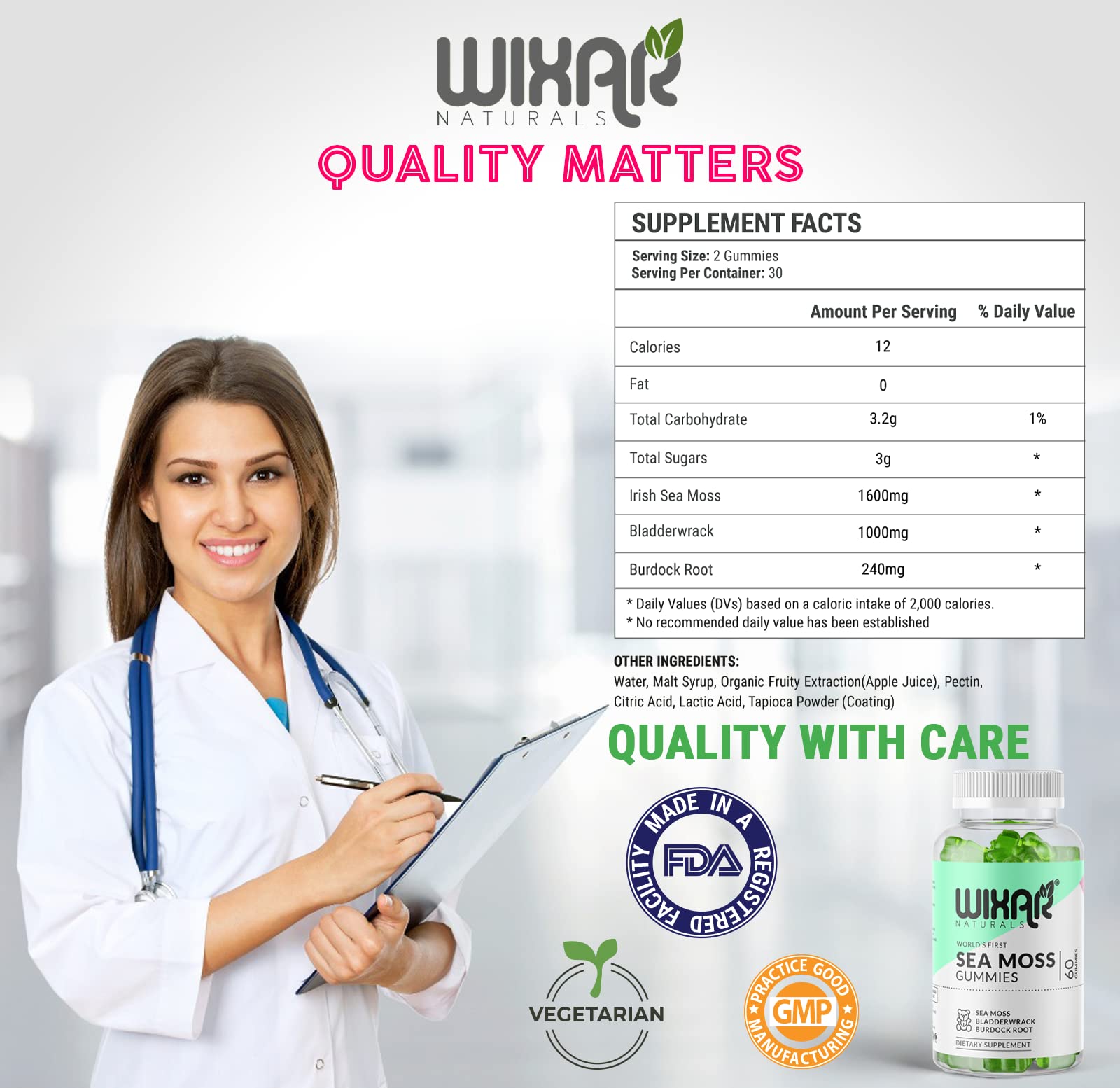 WIXAR NATURALS Sea Moss Gummies close-up of the gummies