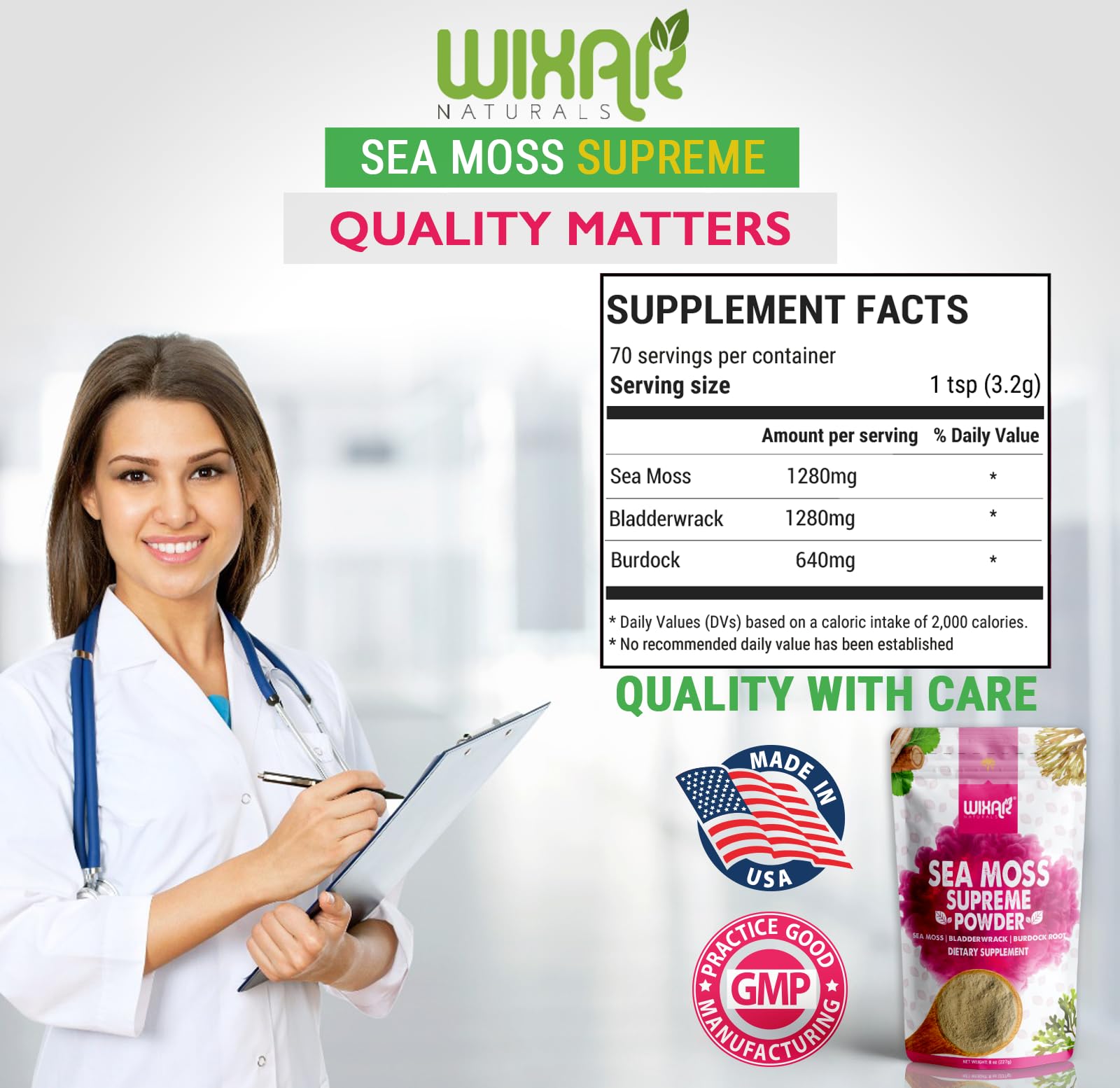 WIXAR NATURALS Sea Moss Powder in a glass jar
