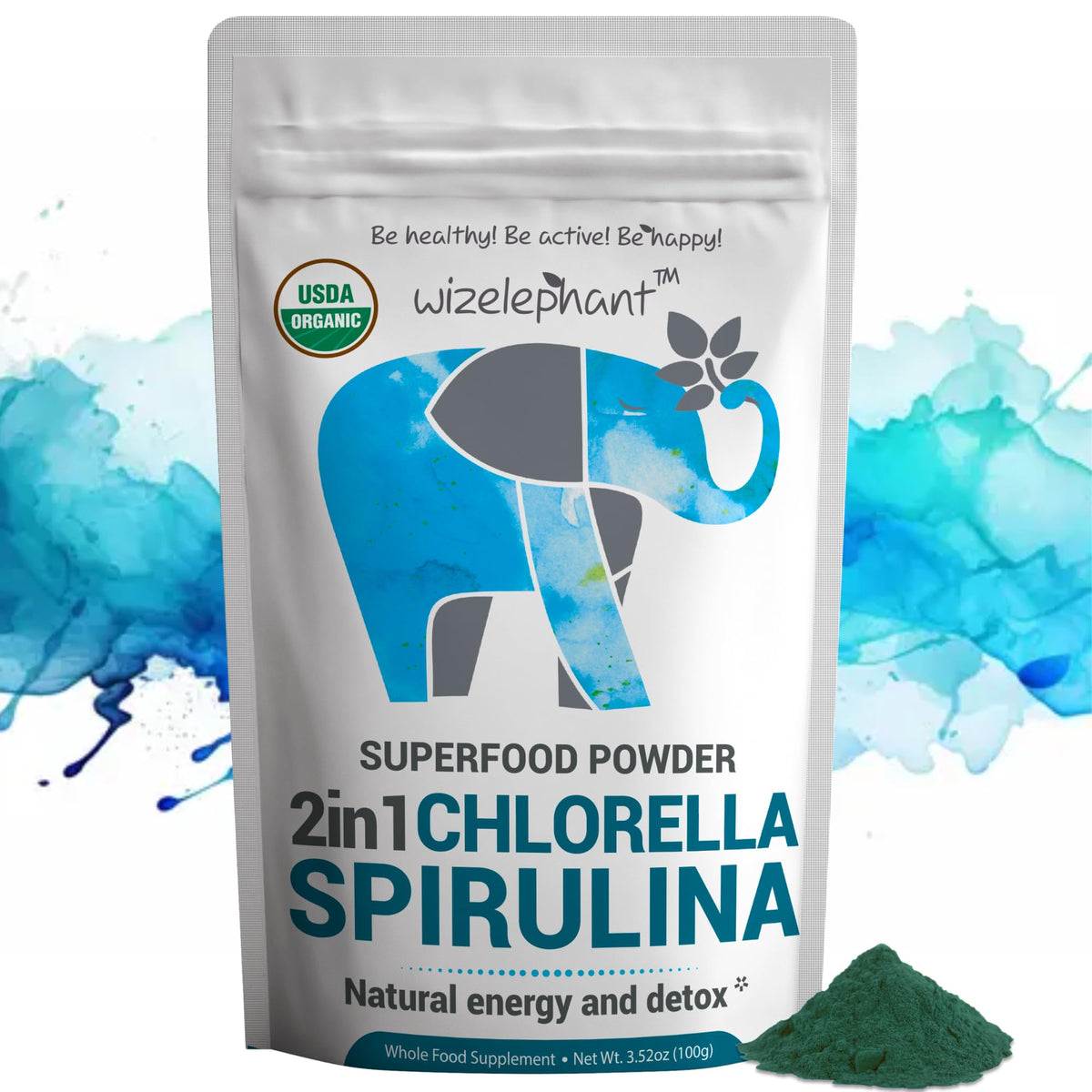 Wizelephant Organic Chlorella Spirulina Powder package front view