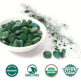 Wizelephant Organic Chlorella Spirulina Tablets on a wooden table