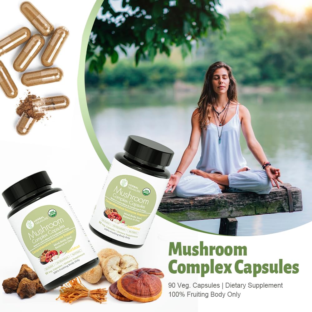 WL Herbal Treasure Lion's Mane Mushroom Capsules with measuring spoon