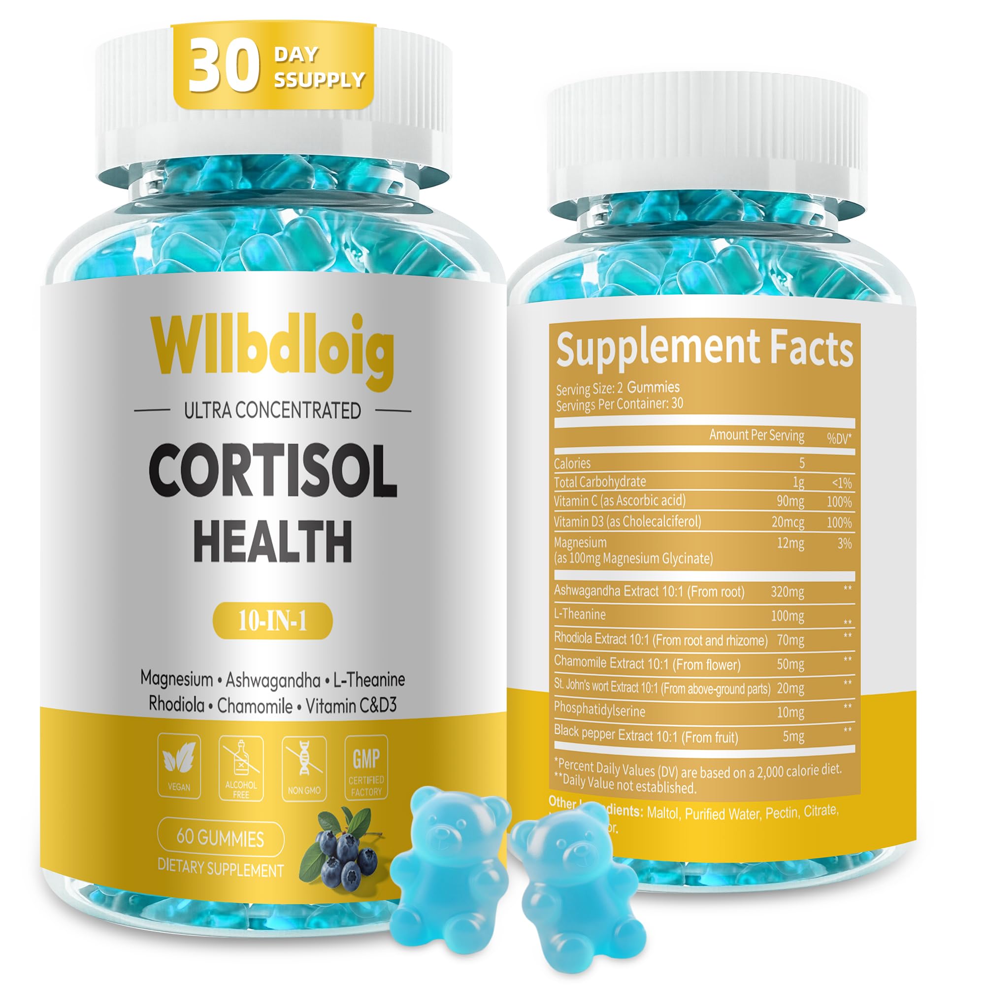 Wllbdloig Cortisol Gummies for Women, 60 vegan gummies front view