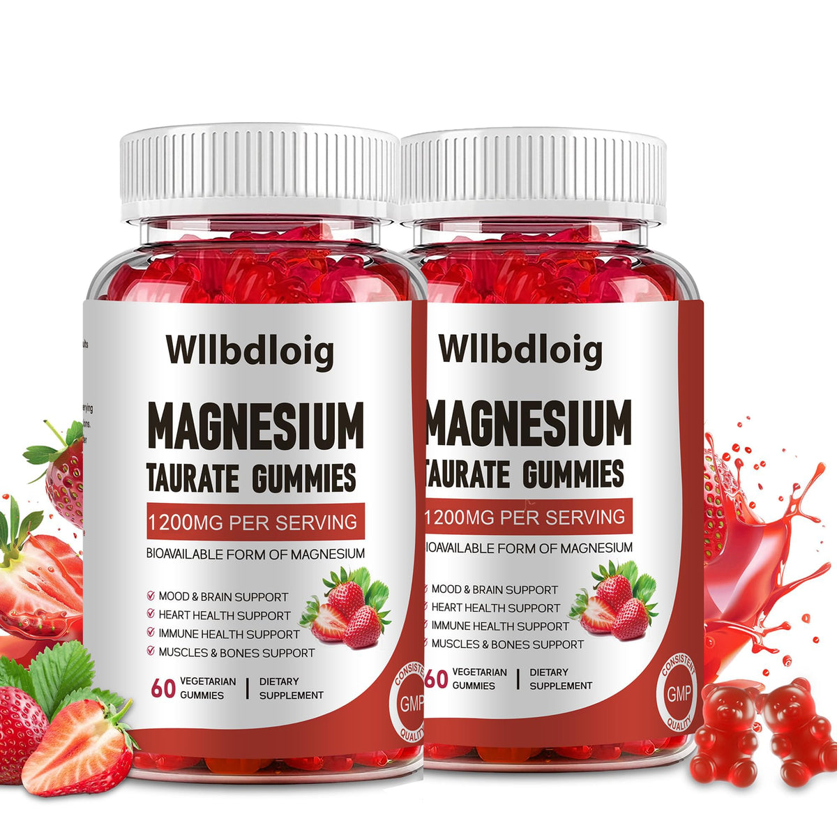 Wllbdloig Magnesium Taurate Gummies front view with packaging