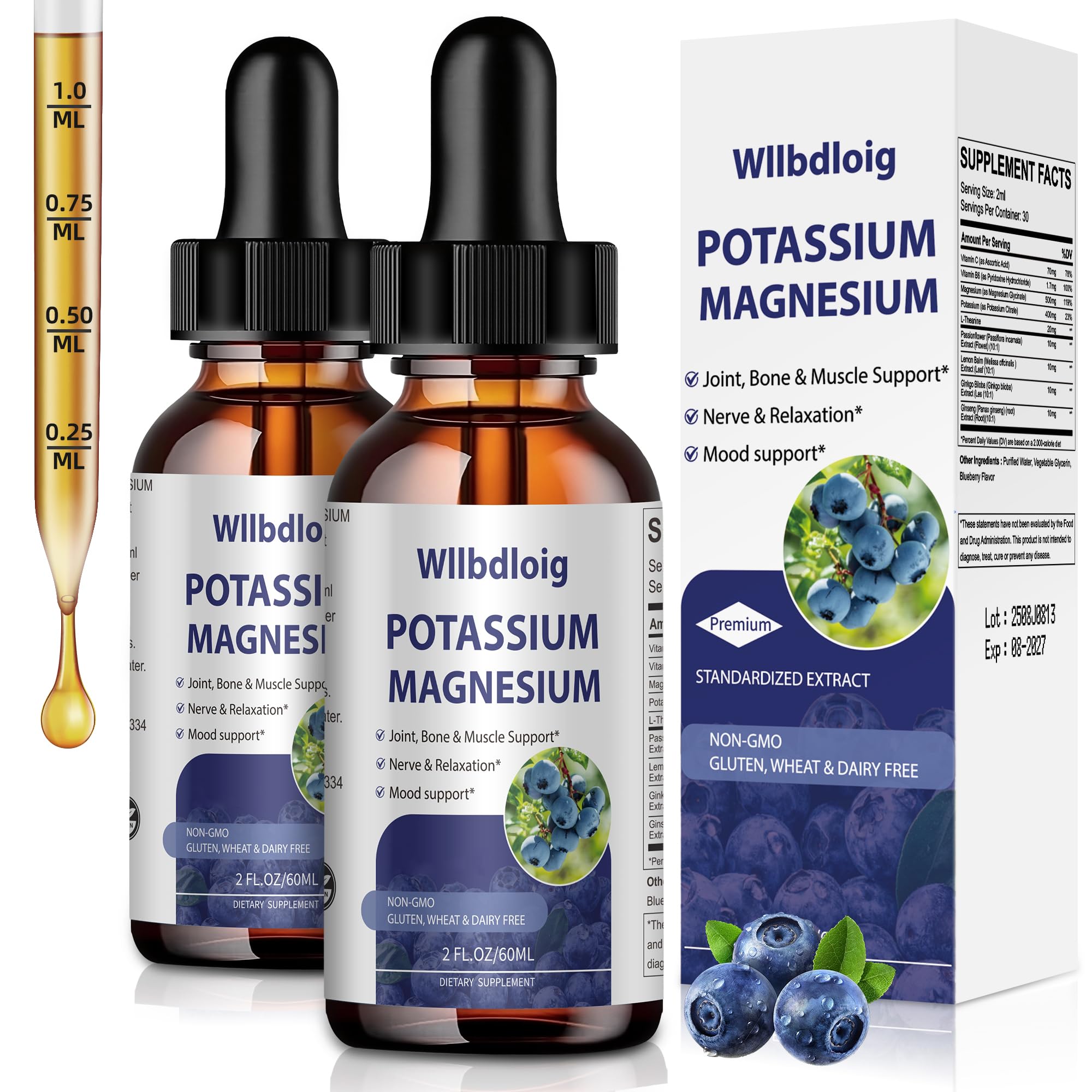 Wllbdloig Potassium & Magnesium Drops front view of packaging