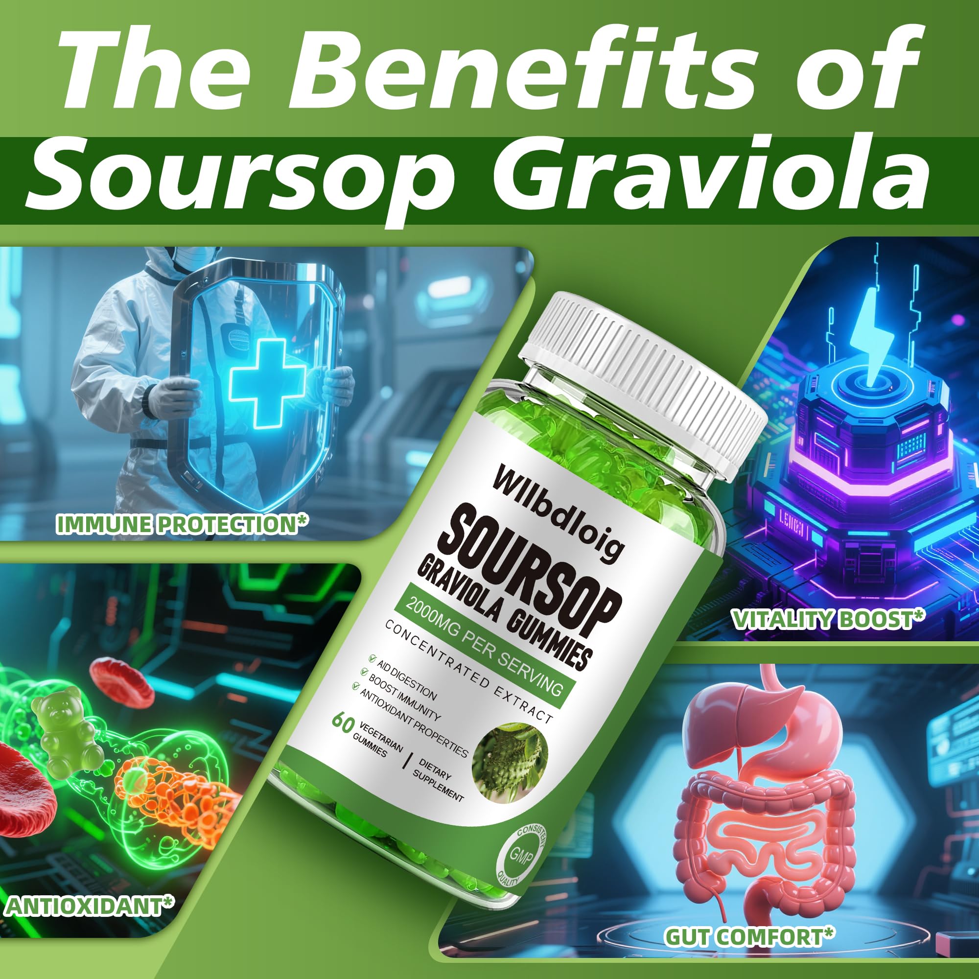 Wllbdloig Soursop Graviola Gummies open package showing gummies