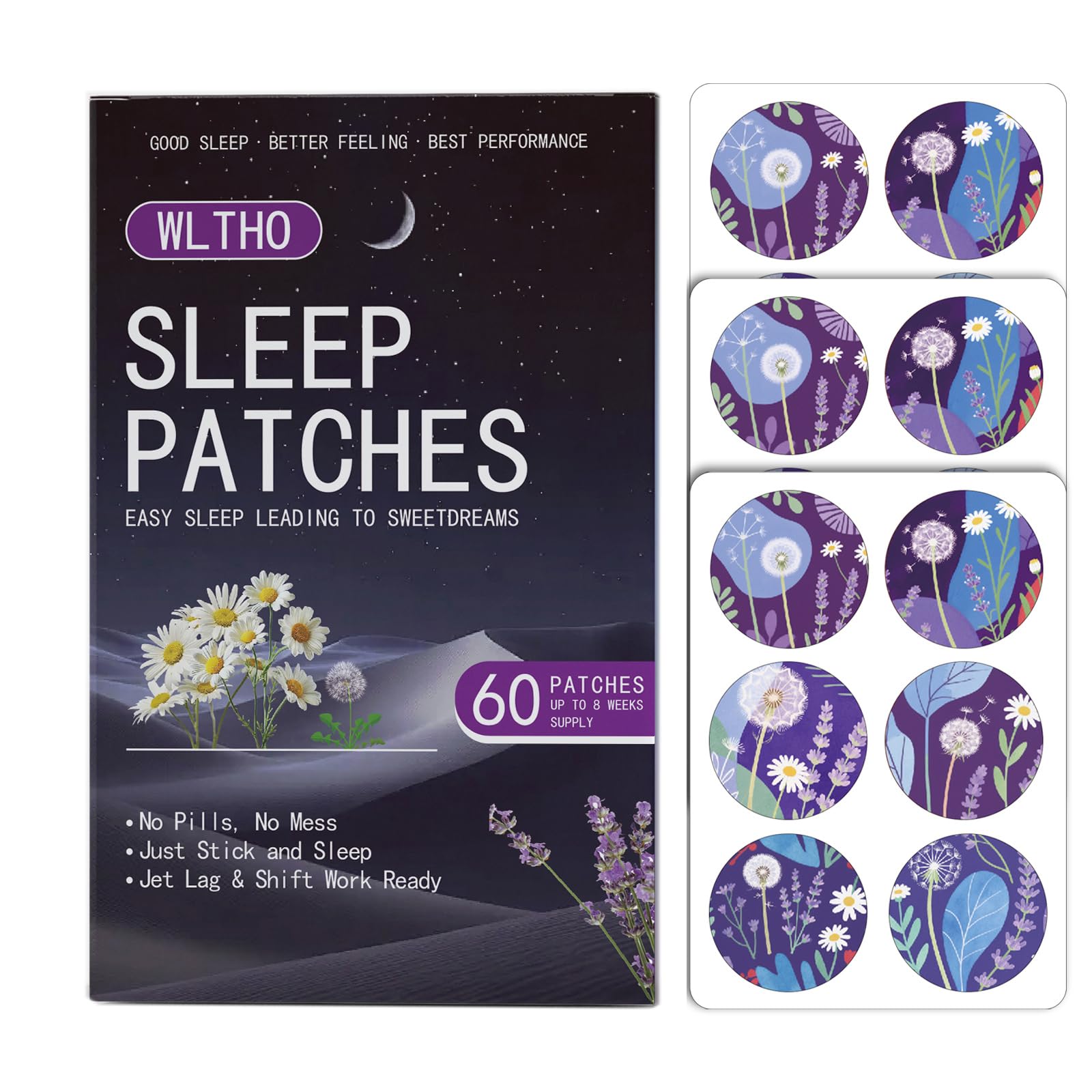 WLTHO Deep Sleep Patches 60ct purple packaging front view