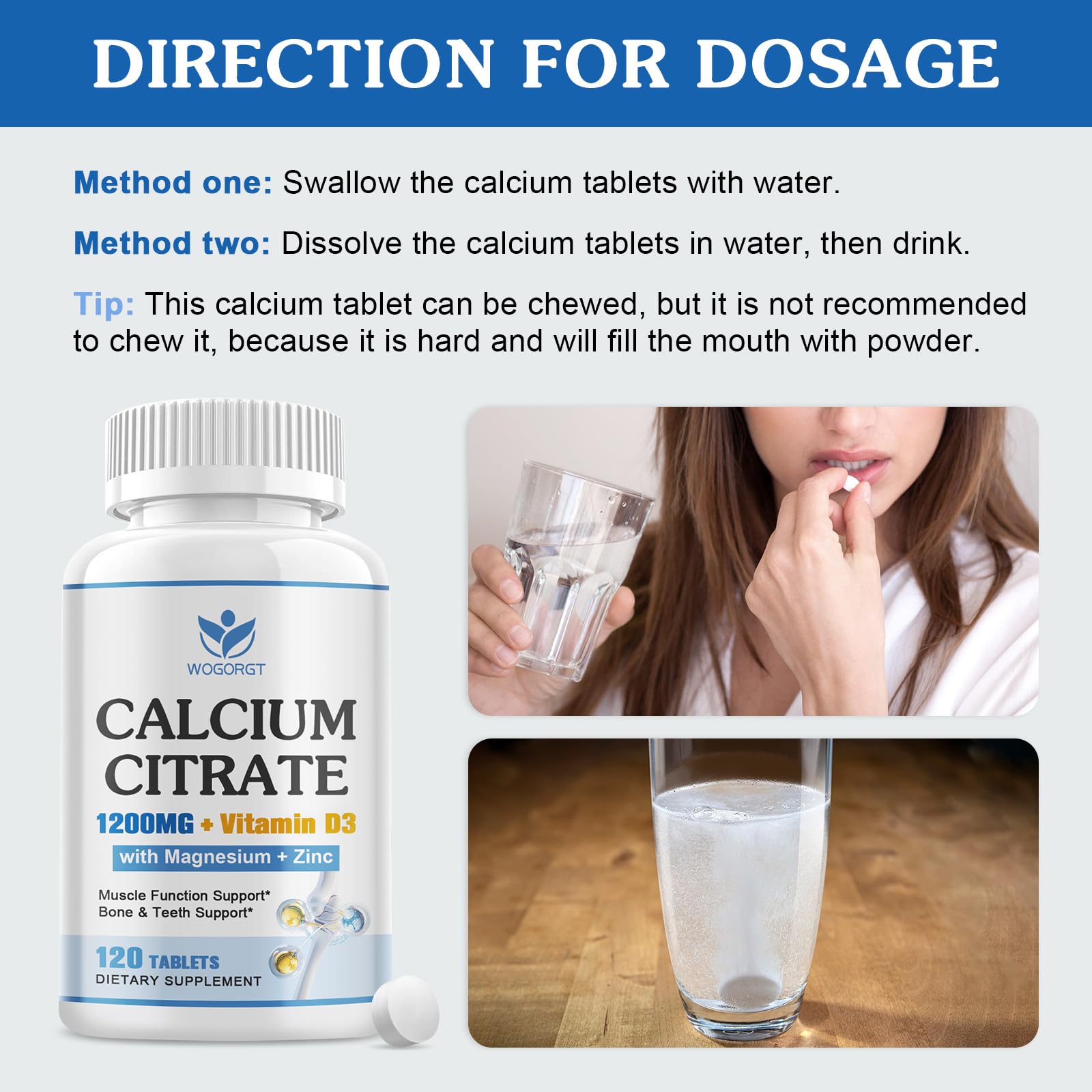 WOGORGT Calcium Citrate Tablets opened bottle view
